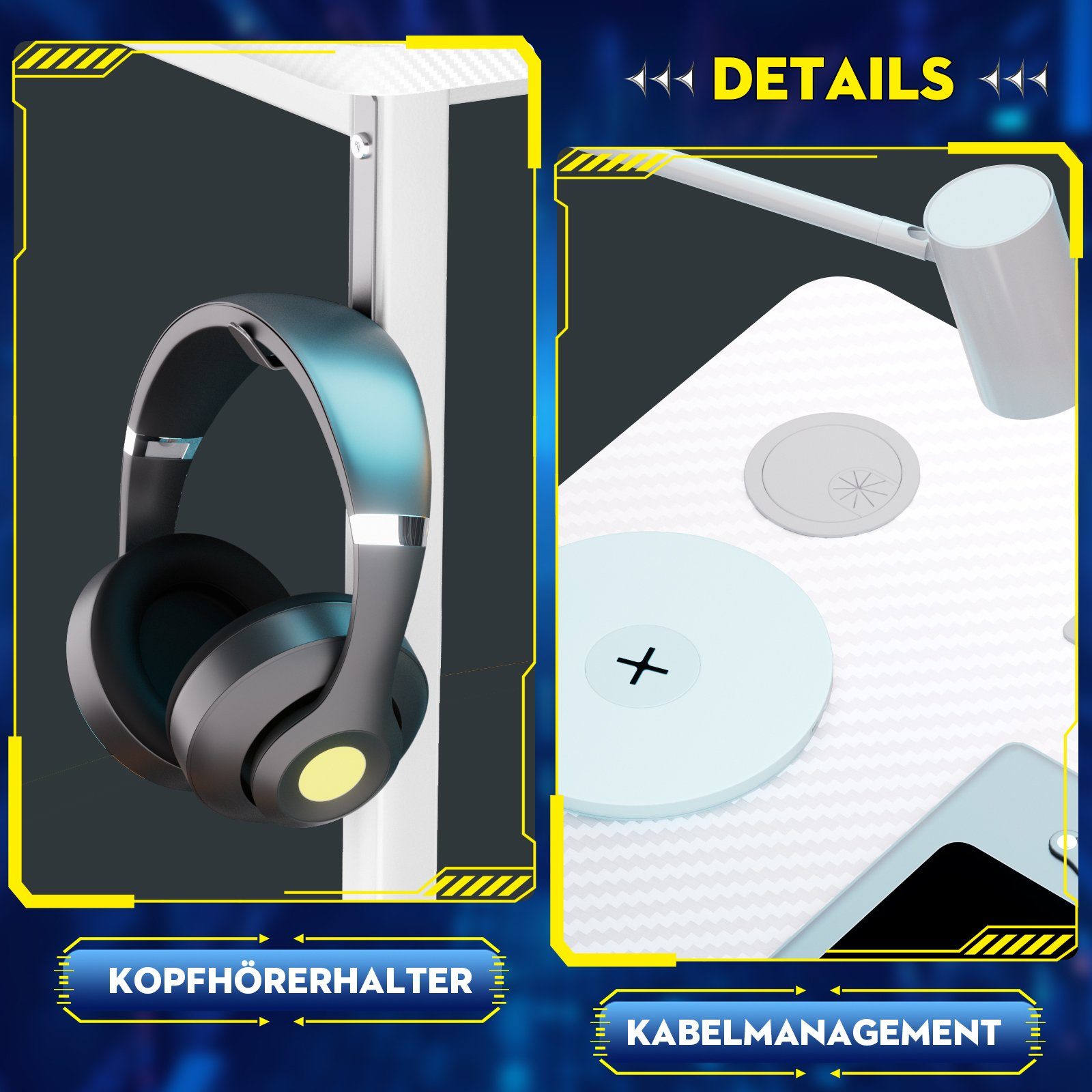 GTPLAYER Schreibtisch Gaming Tisch Eckschreibtisch mit Regal USB-Ladeanschluss und Steckdose (1 Tisch), 120/100cm Computertisch L Form, PC Tisch für Büro, Heimb – Bild 5 von 5