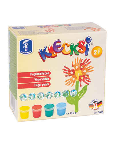 Feuchtmann Fingerfarbe Feuchtmann KLECKSi Basic Mini, 4x150g hautfreundliche Fingermalfarbe für Kinder