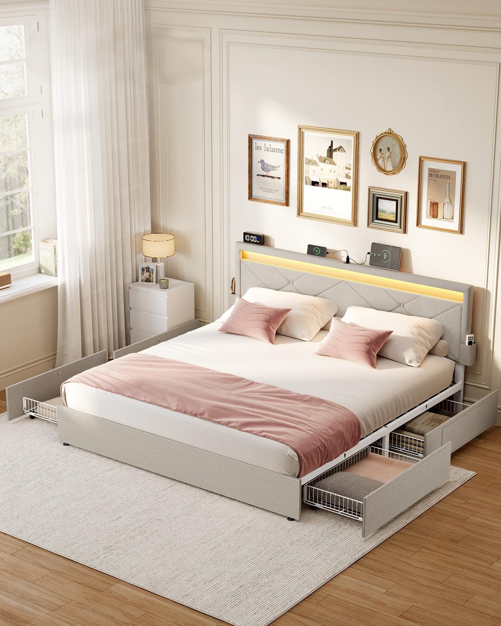 VASAGLE Polsterbett (160 x 200 cm, 4 Schubladen, verstellbares gepolstertes günstig online kaufen