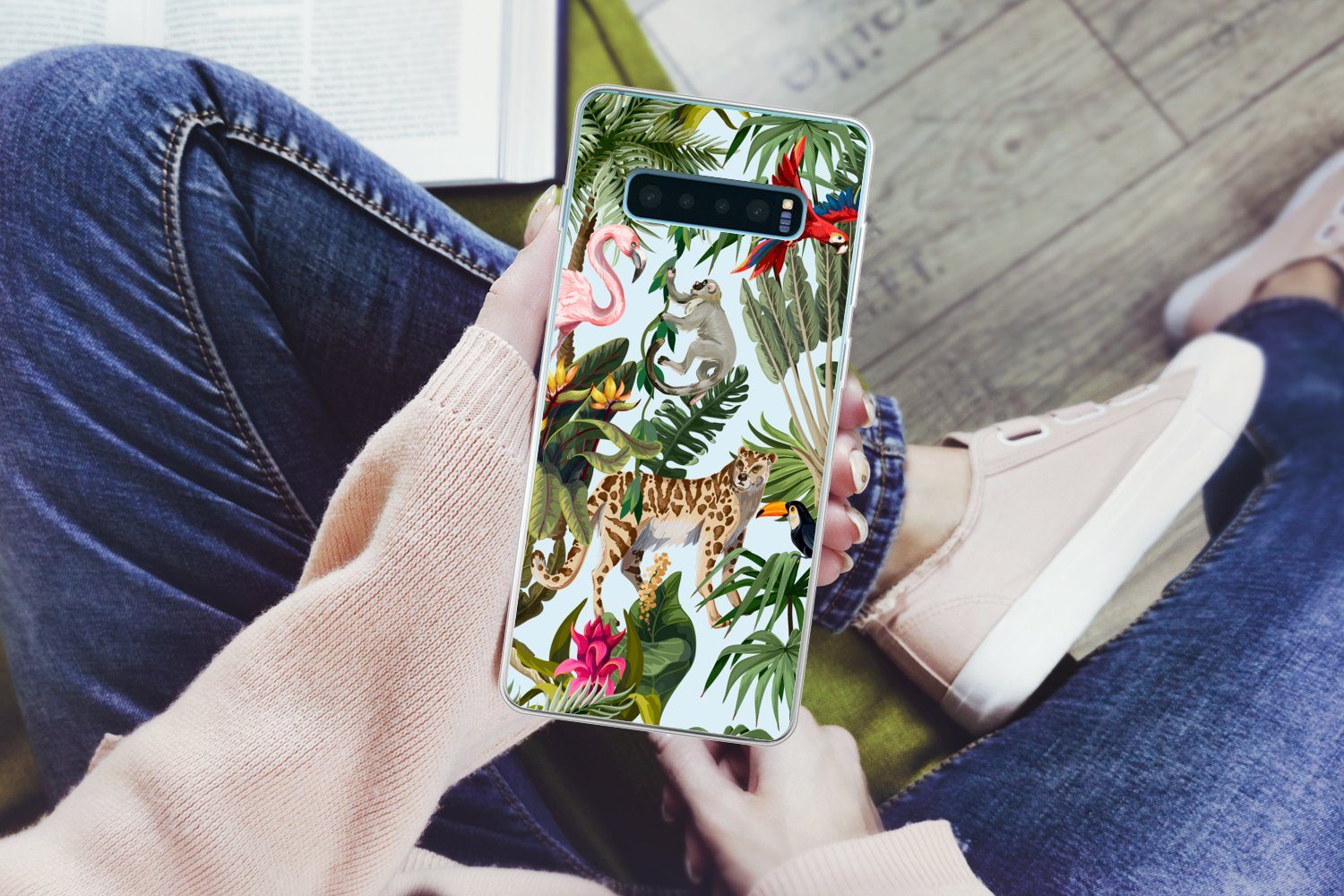 MuchoWow Handyhülle für Samsung Galaxy S10 Plus Dschungel - Tiere - Mädchen - Kinder - Jun, Phone Case, Silikon, Schutzhülle Dünn