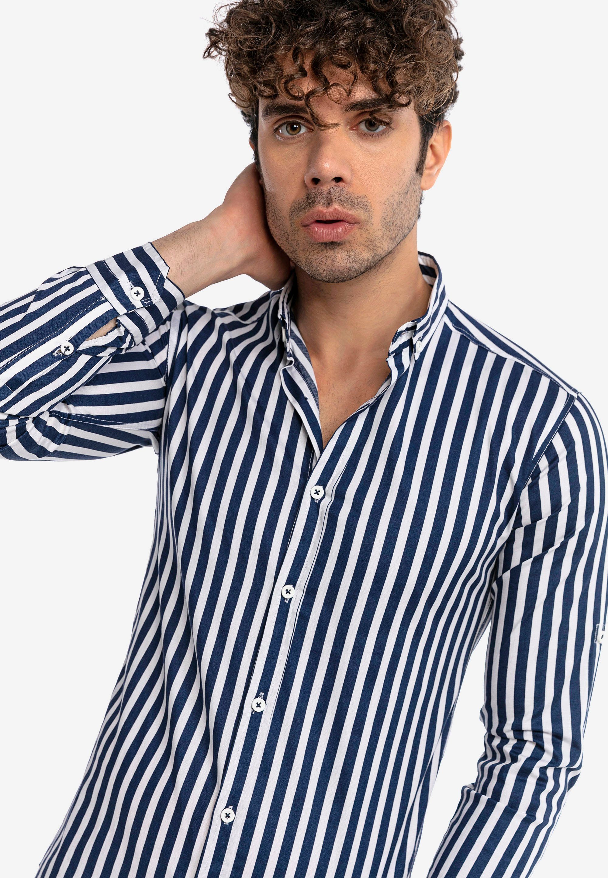 RedBridge Langarmhemd dunkelblau Muster mit gestreiftem Carrollton