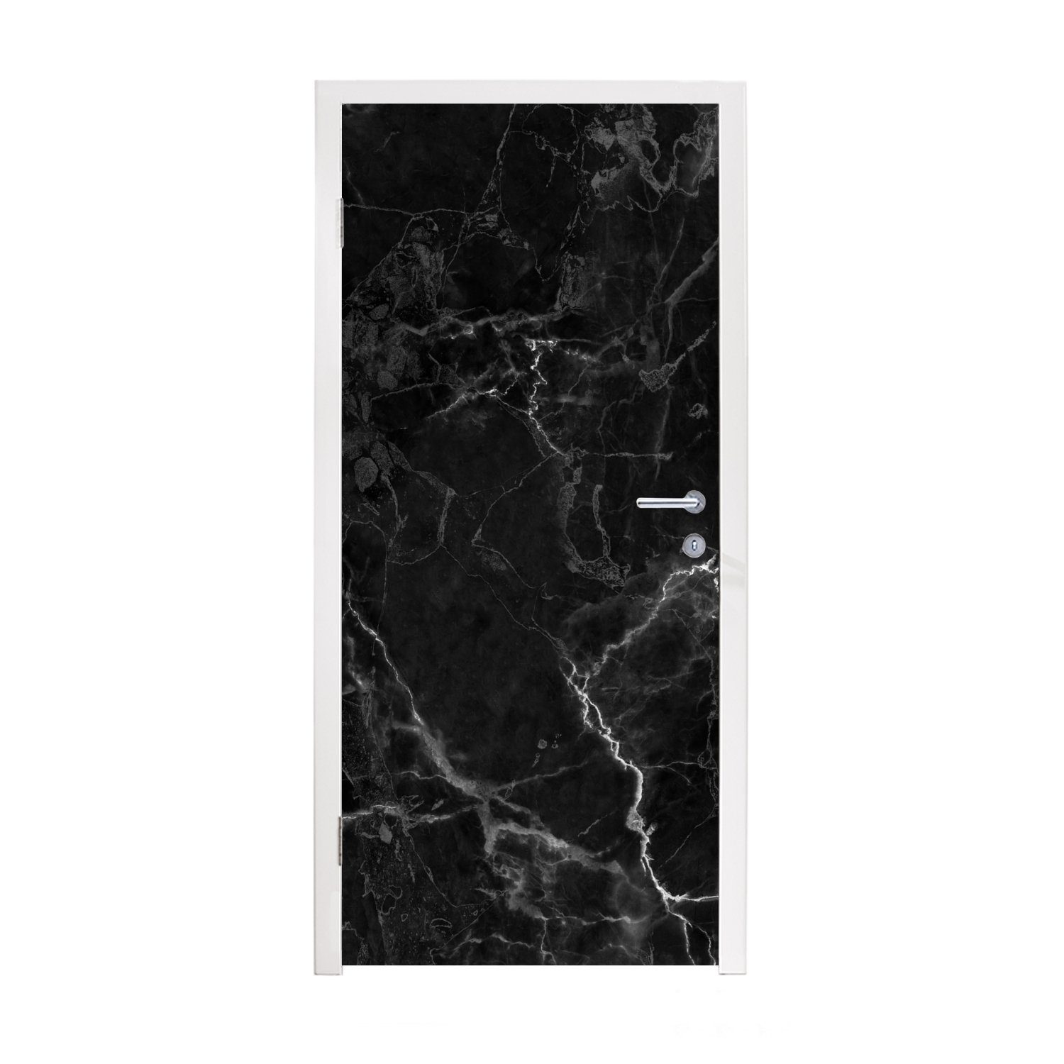 MuchoWow Türtapete Marmor - Schwarz - Weiß - Textur - Marmoroptik, Matt, bedruckt, (1 St), Selbstklebende Tapete, Folie für Möbel, 75x205 cm