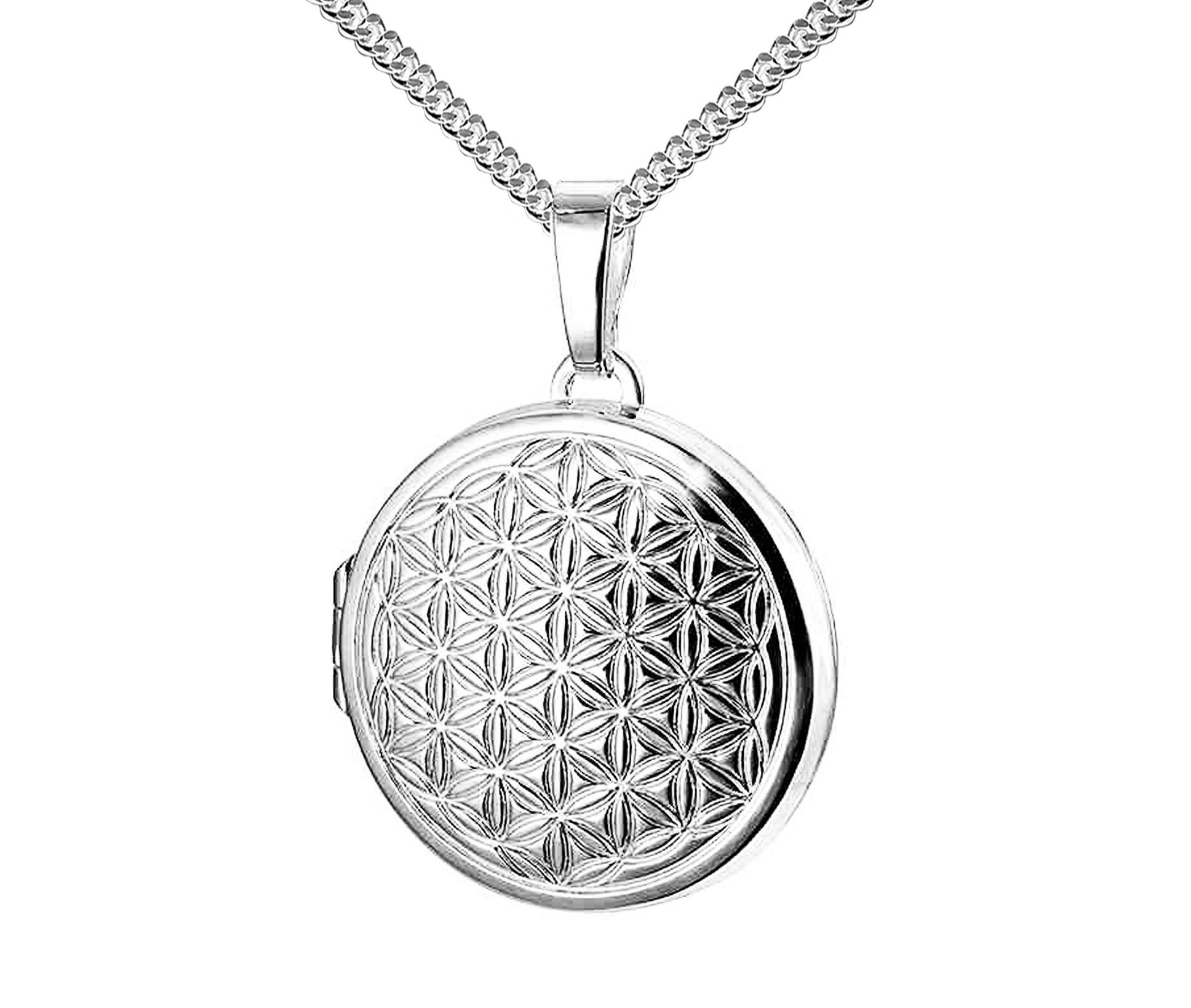 Kettenanhänger Medaillon Silber 925 Anhänger rund mit Ornament-Verzierung für 2 Fotos