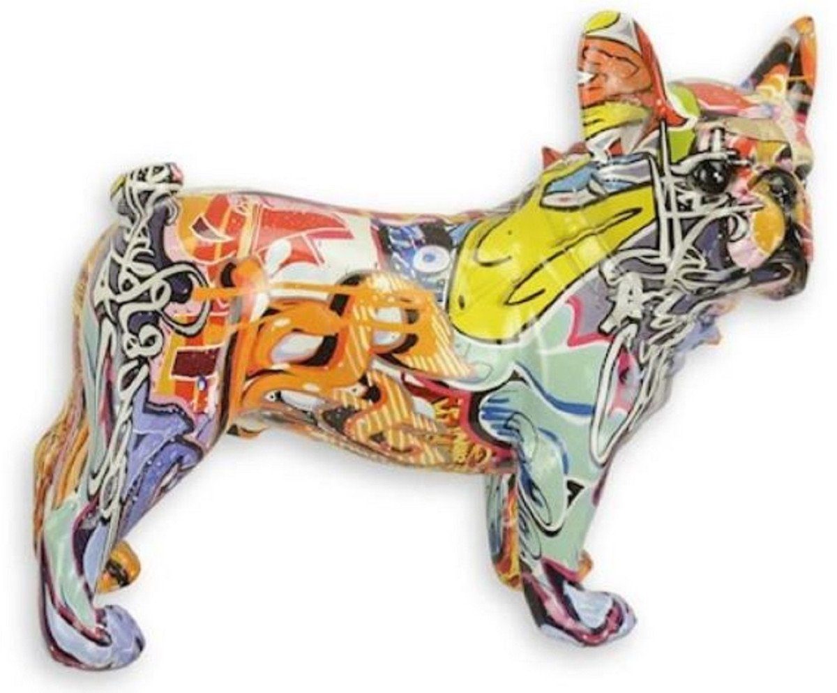 Dekofigur Casa Padrino Designer Kunstharz Dekofigur Hund Bulldogge Bunt 24,4 x 10,6 x H. 19,6 cm - Wohnzimmer Deko Skulptur - Deko Accessoires