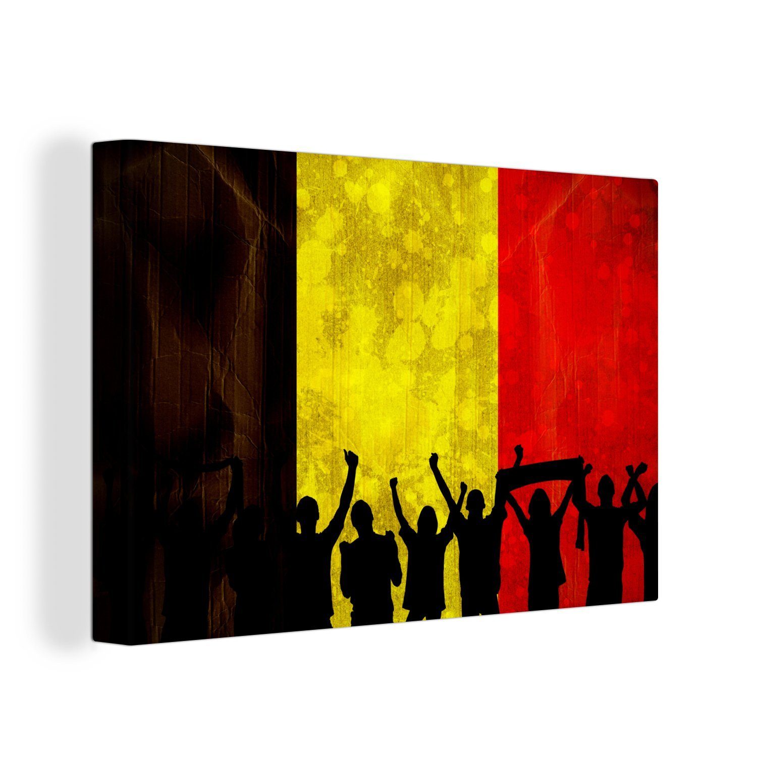 Leinwandbild (1 St), Leinwandbilder, Wandbild Fans OneMillionCanvasses® Wanddeko, Aufhängefertig, belgischen der Flagge, cm Jubelnde vor 30x20