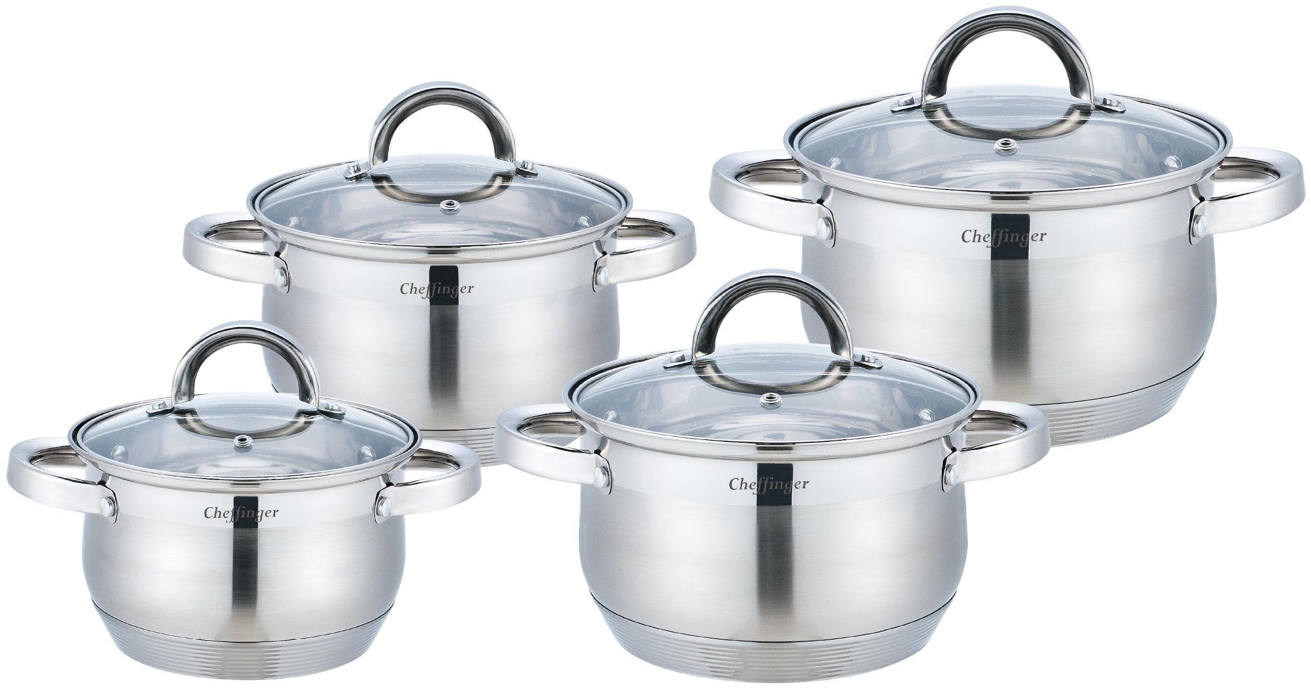 Rungassi Topf-Set Topf-Set 8tlg Edelstahl Kochgeschirr Induktion Rostfrei Deckel SS8, Edelstahl
