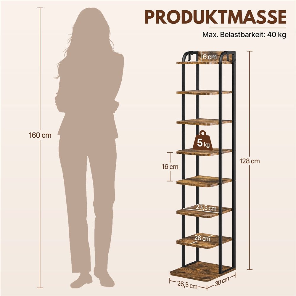 Yaheetech Schuhregal Schmaler Schuhschrank im Vintage-Stil mit Metallkonstruktion, Schuh-Organizer mit 8 Ebenen 30 cm L × 26,5 cm B × 128 cm H – Bild 4 von 5