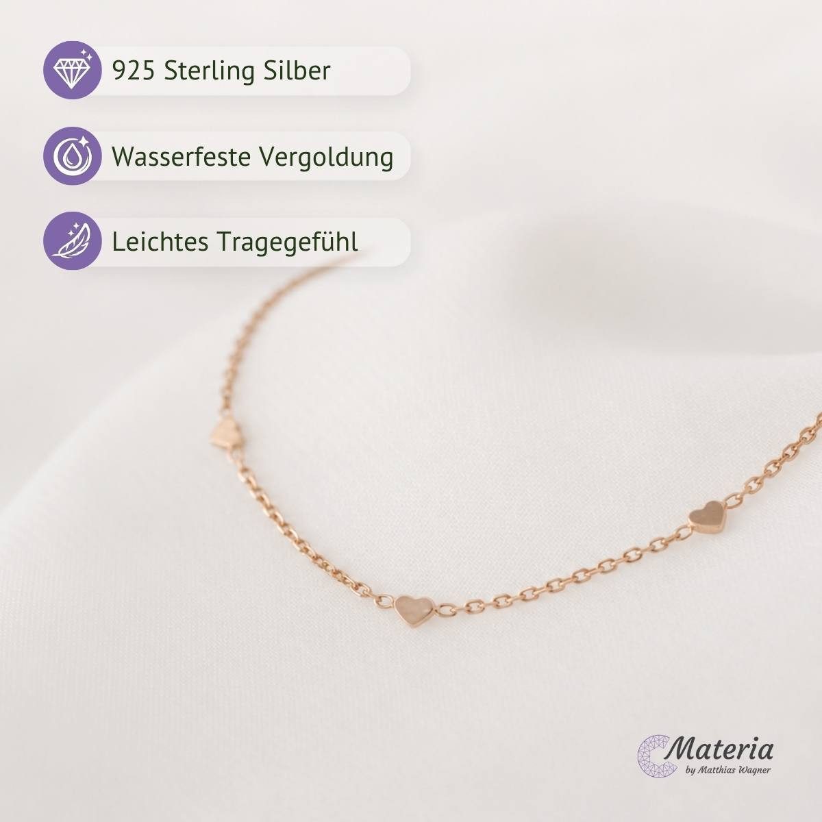 Materia Armkette Damen Rosegold Herzen filigran SA-104-Rosegold, Sterlingsilber, rosevergoldet