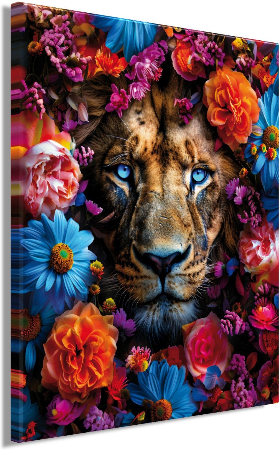 Bönninghoff Leinwandbild Wandbild LÖWE BLUMENKRANZ XXL 118x140 cm – Leinwandbild Keilrahmen, Blumen, Blumenbilder, Kunst, Löwe, Löwen, Pflanzen, Pflanzenbilder, – Bild 3 von 5