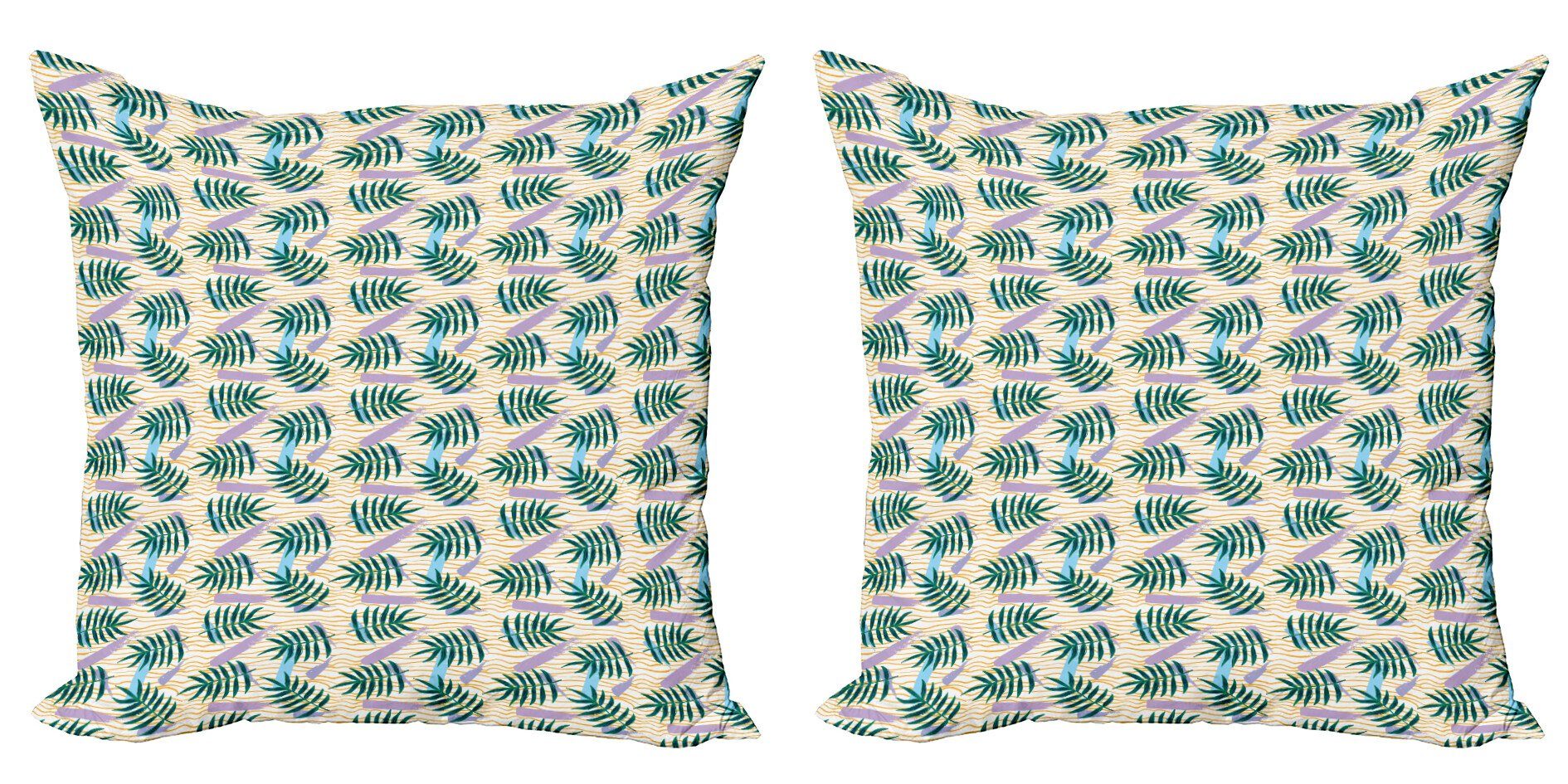 Kissenbezüge Modern Accent Doppelseitiger Digitaldruck, Abakuhaus (2 Stück), Tropisch Exotische Blätter gewellte Streifen