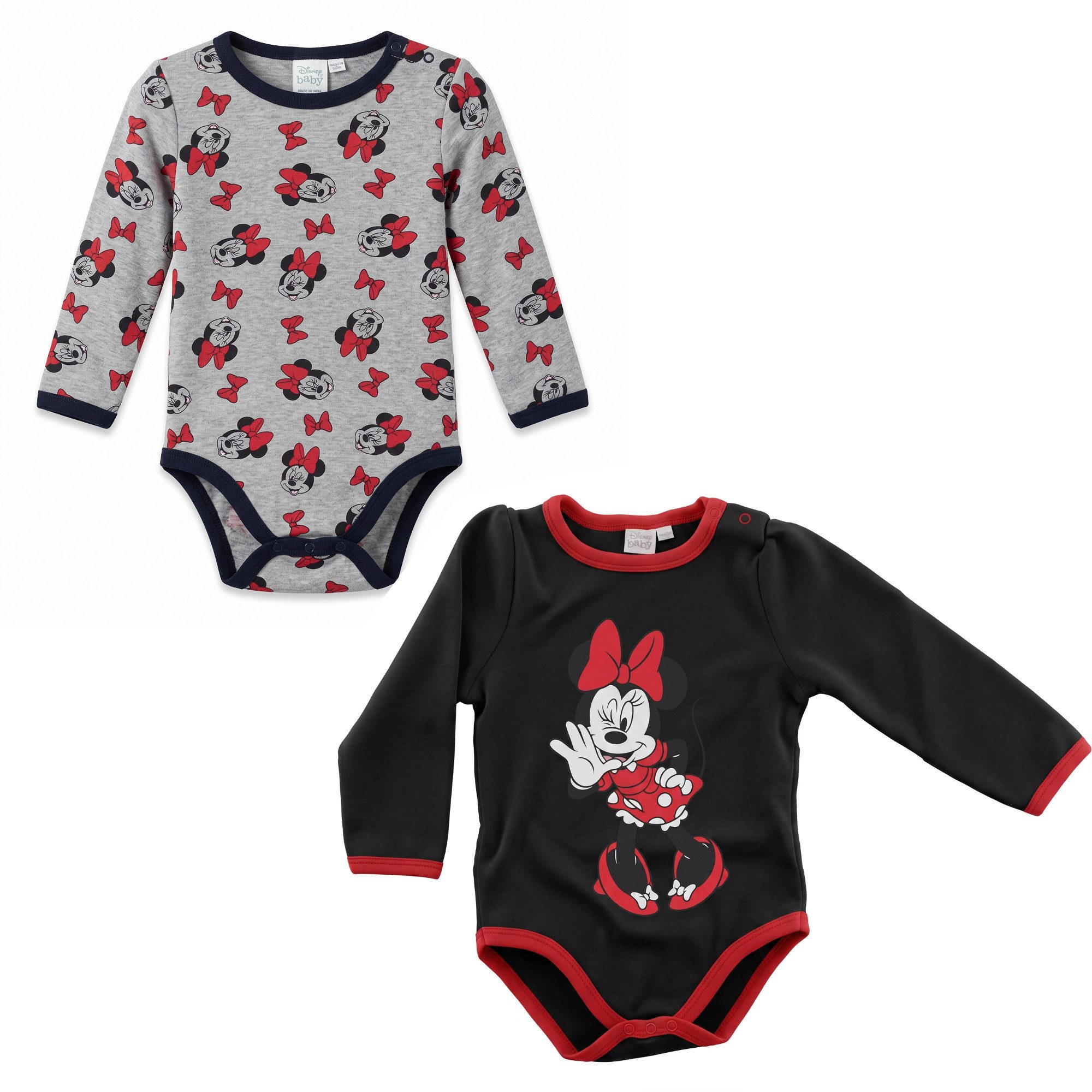 Disney Langarmwickelbody Disney Minnie Maus Baby 2er Pack langarm Body Strampler Gr. 62 bis 92