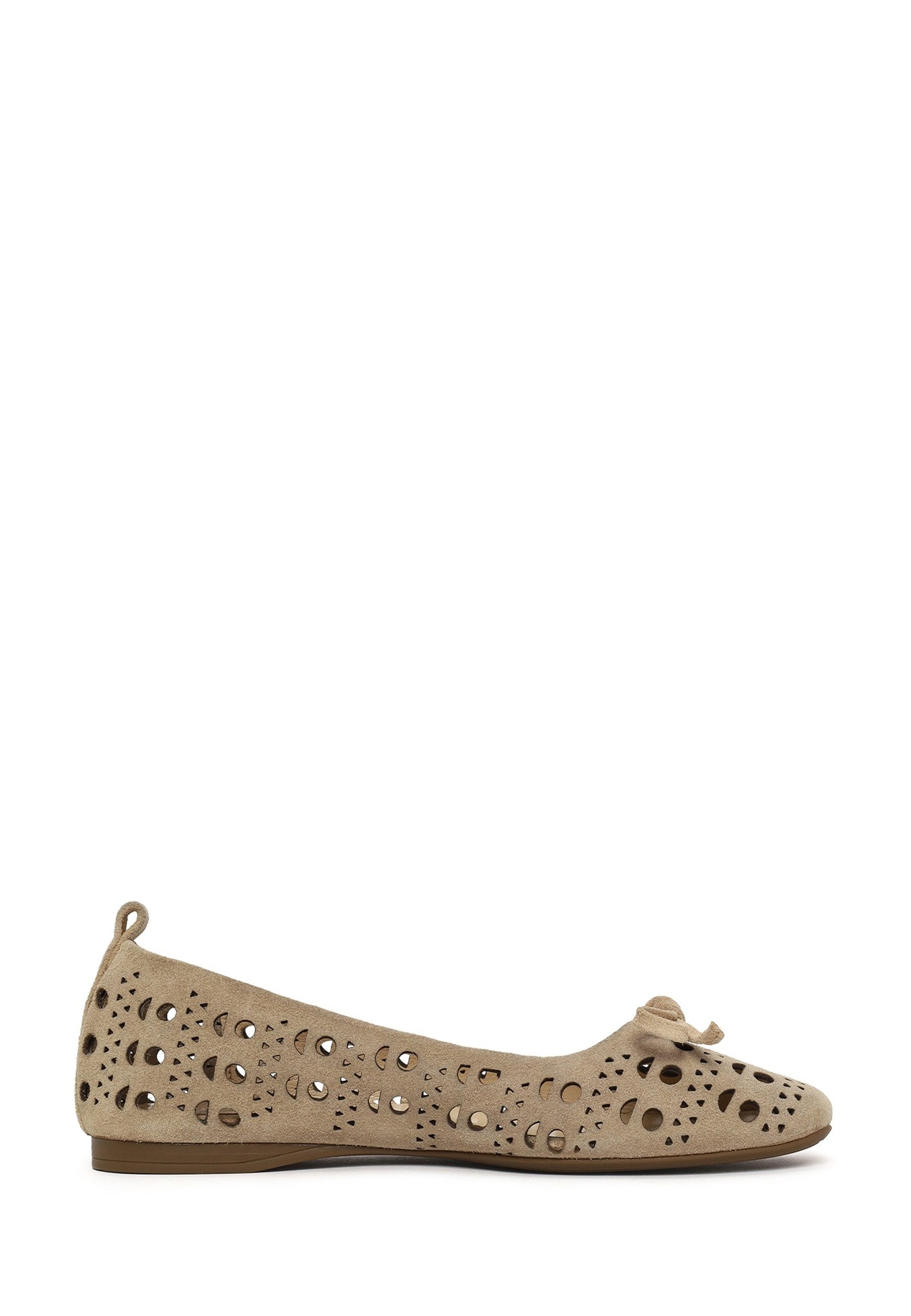 Derimod Ballerinas aus Veloursleder Ballerina Echtes Leder, Lasergeschnittenes Design, Slip-on-Stil, Lederfutter