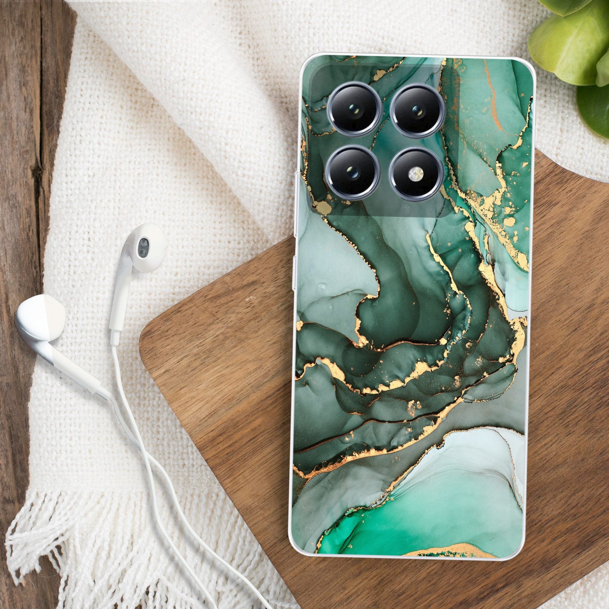 MuchoWow Handyhülle für Xiaomi 14T Gold - Marmor - Grün - Luxus - Marmoroptik - Grau, Handy Case, Silikon, Bumper Case Dünn