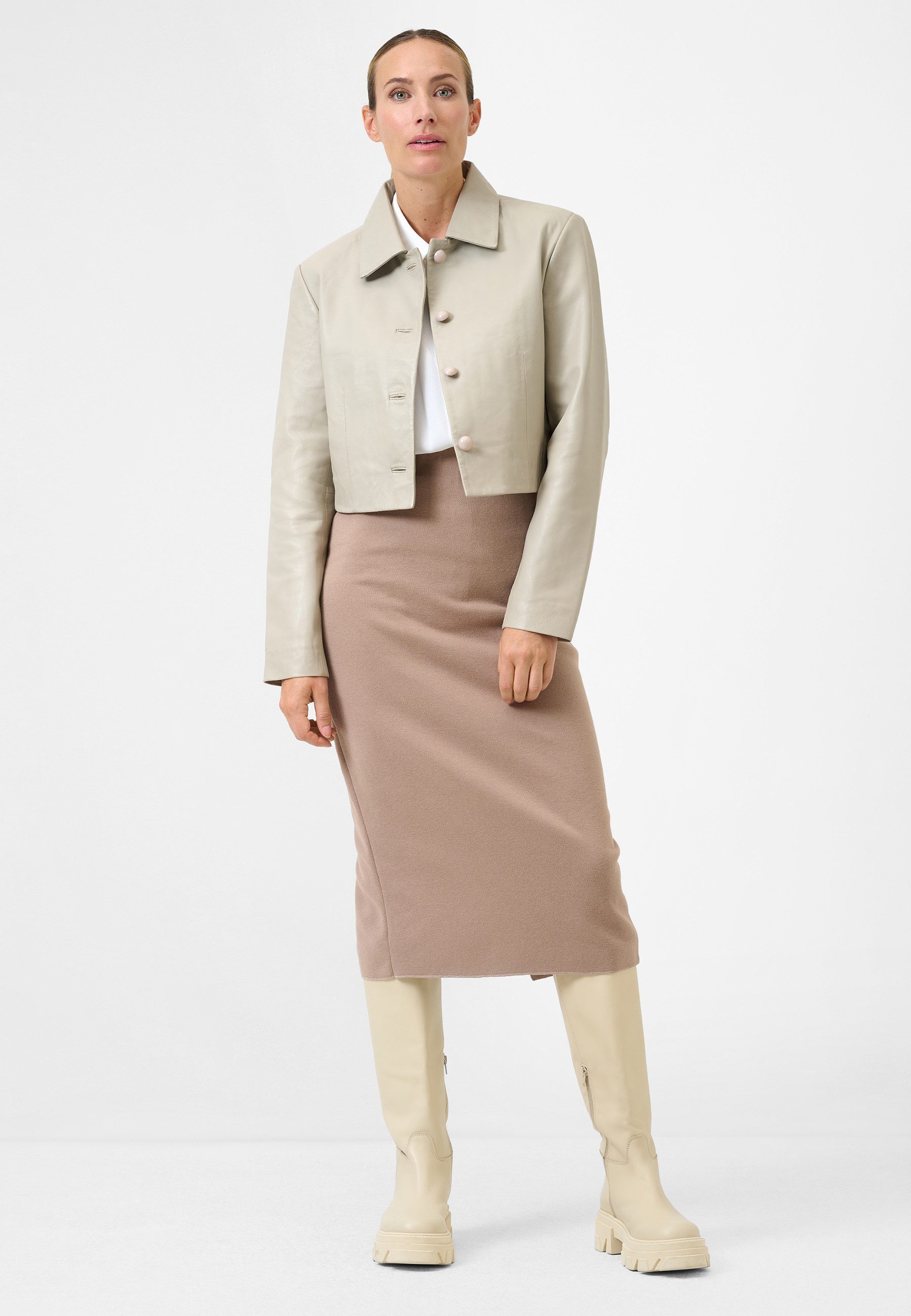 RICANO Bolerojacke Yolanda Lederjacke im Bolero-Stil mit Knopfleiste