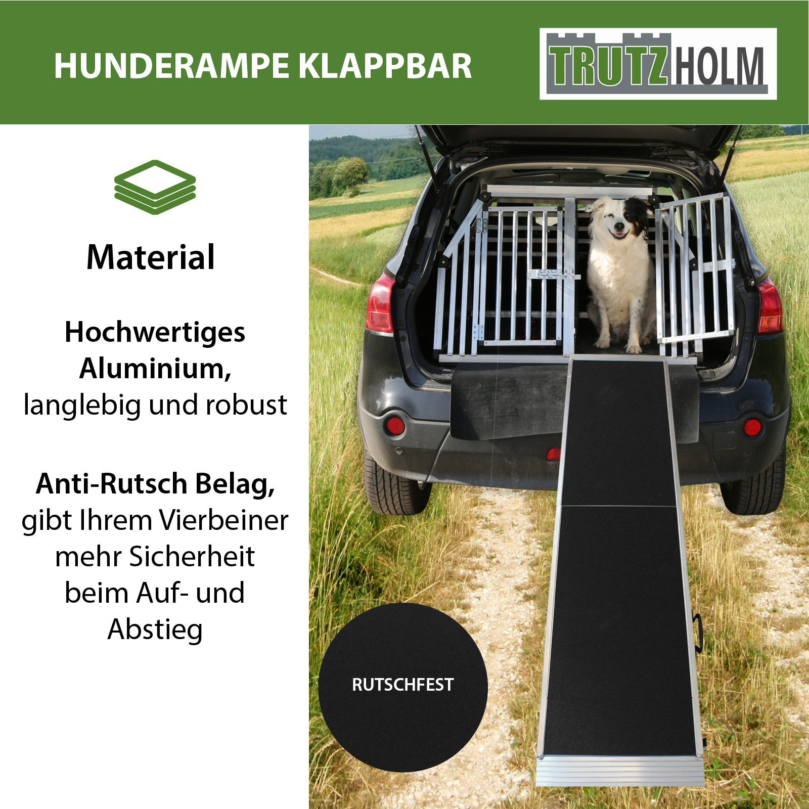 TRUTZHOLM Hunderampe klappbar 183 cm Traglast 180 kg Alu grau schwarz beschichtet Tierrampe (Stück, 1-St), schwarz beschichtet