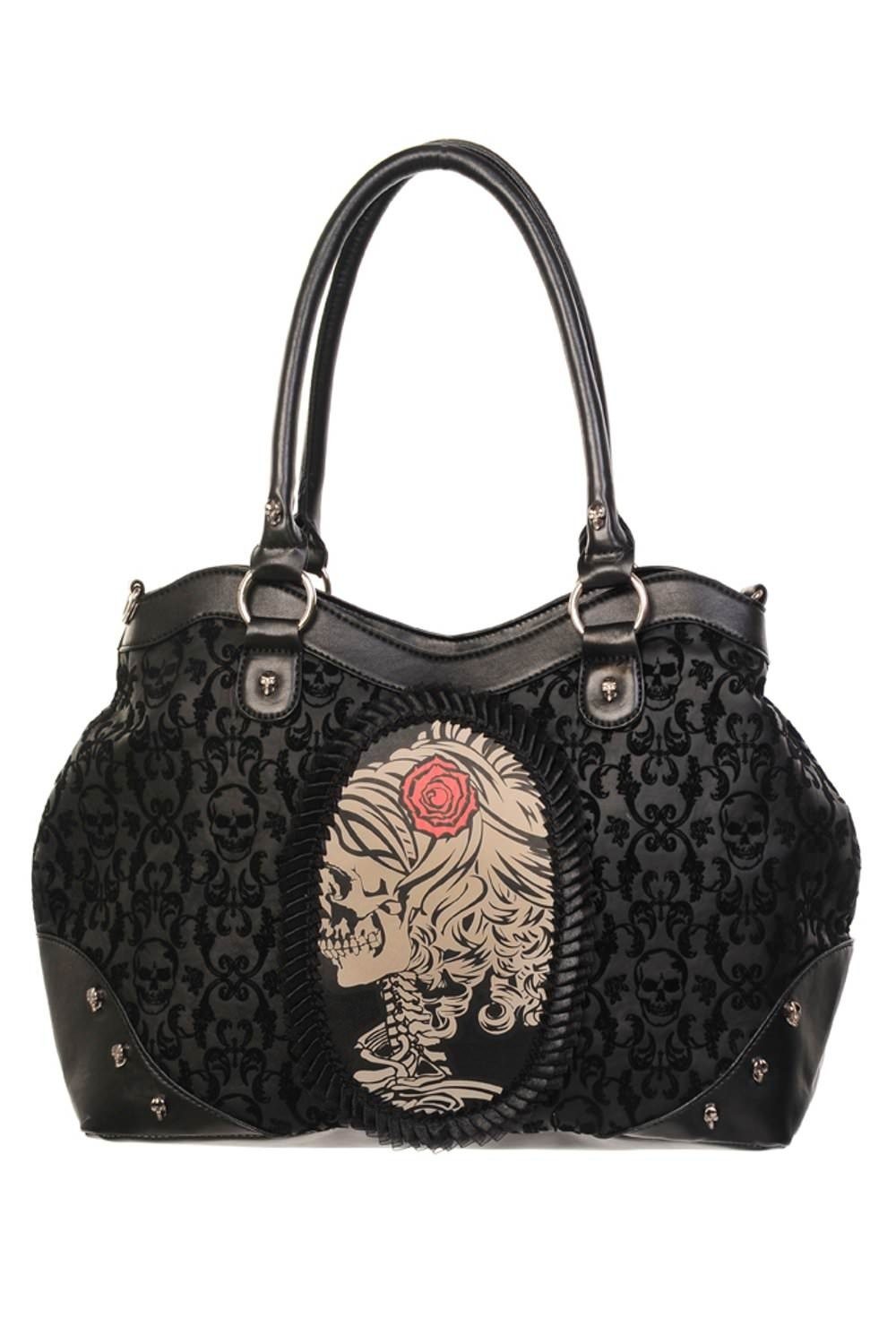 Banned Schultertasche Necromancer Cameo, Skelett Dame Gemme Samt Gothic