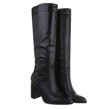 Ital-Design Damen Elegant High-Heel-Stiefel Blockabsatz High-Heel Stiefel in Schwarz