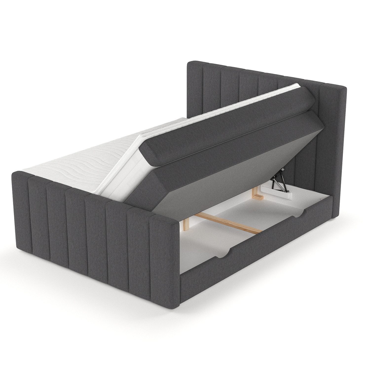 Maison de Rêve Boxspringbett Ruby (Komplettbett mit Matratzen, Kopfteil und Topper), Boxspringbett mit Stauraum, Webstoff