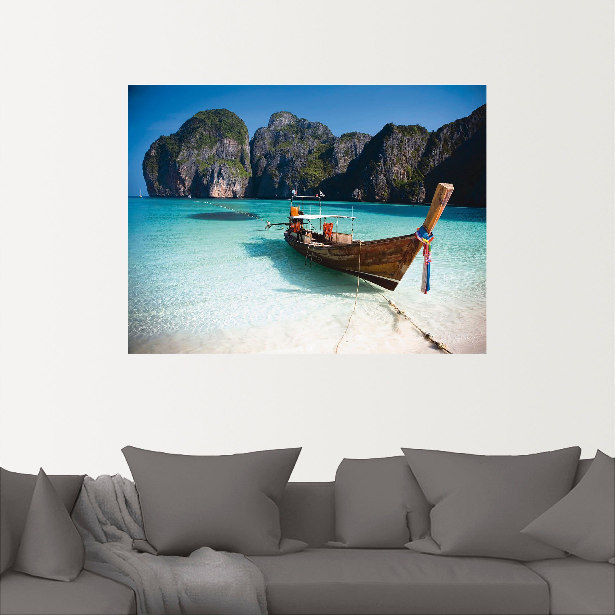 Koh Artland Bay, Poster Boote (1 als versch. Schiffe Wandaufkleber Wandbild Leh, Phi Alubild, & oder Größen in Leinwandbild, St), Thailand, Phi Maya