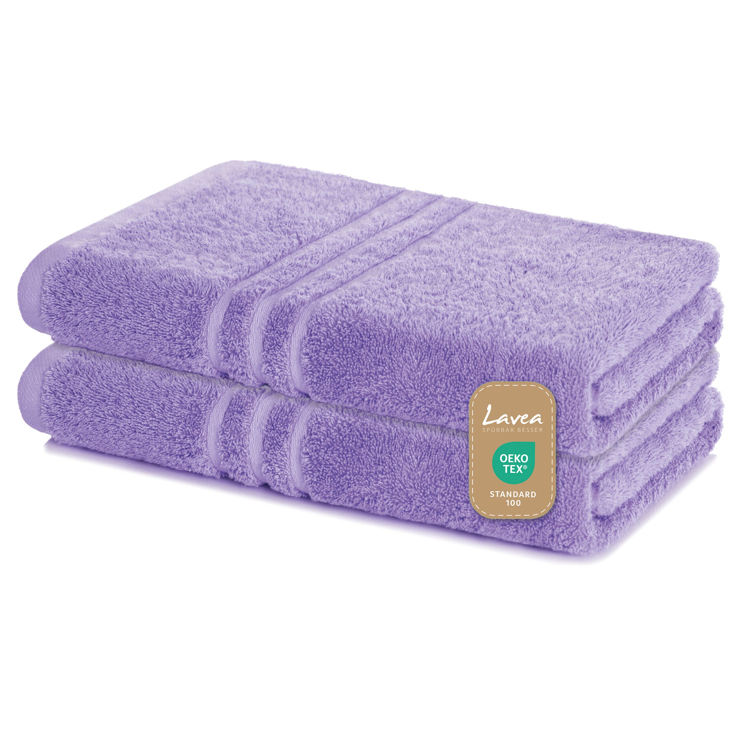 Lavea Duschtuch Elena Frottee Duschtücher Set 70x140 cm Handtücher, 100% Baumwolle (2er Set), Dusch-Handtuch, 500 g/m² Frottier, weich & saugstark, pflegeleicht