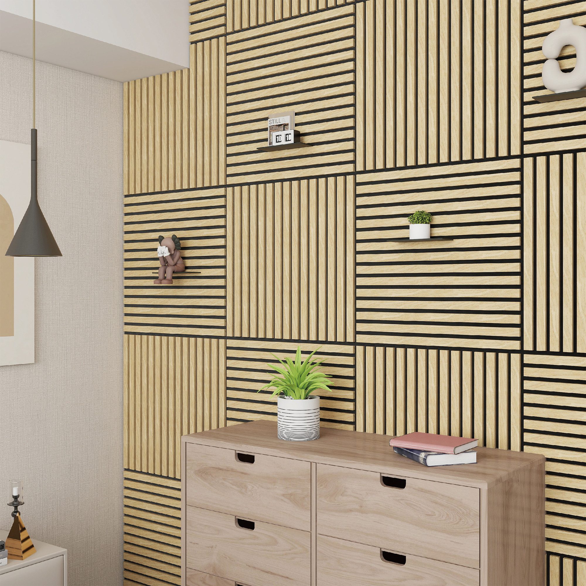 neu.holz 3D Wandpaneel, BxL: 60x60 cm, (Set, 4-tlg) »Vang« mit geradlinigen günstig online kaufen