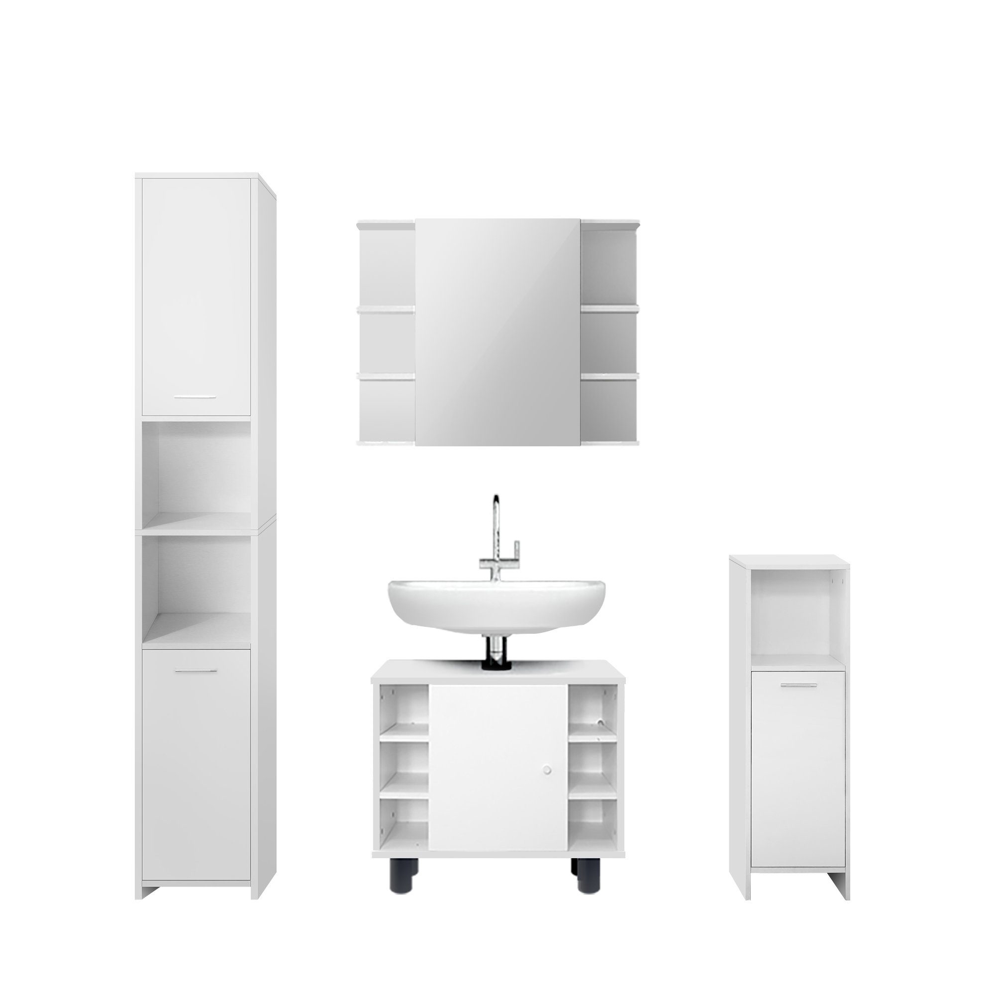 ML-DESIGN Badmöbel-Set Waschbeckenunterschrank Spiegelschrank Hochschrank