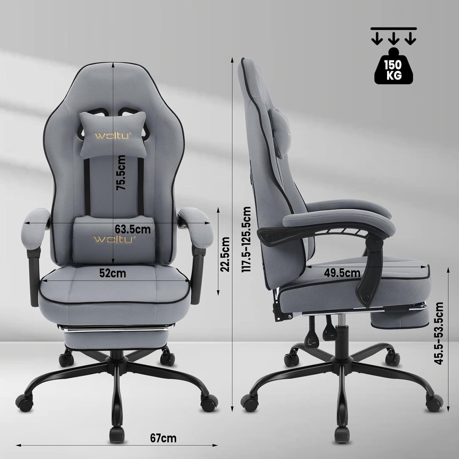 Woltu Gaming-Stuhl (1 St), mit Kopfkissen Lendenkissen Fußstütze, ergonomisch, Netzstoff