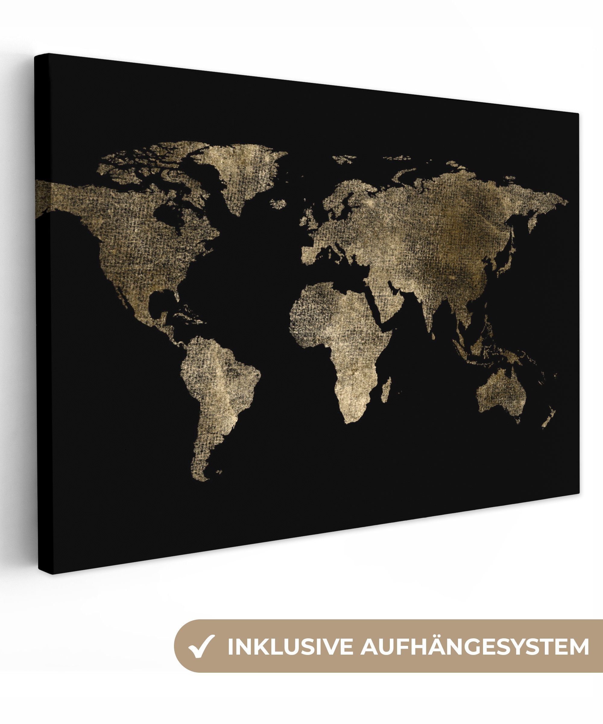 OneMillionCanvasses® Leinwandbild Weltkarte - Gold - Schwarz - Erde - Luxus günstig online kaufen