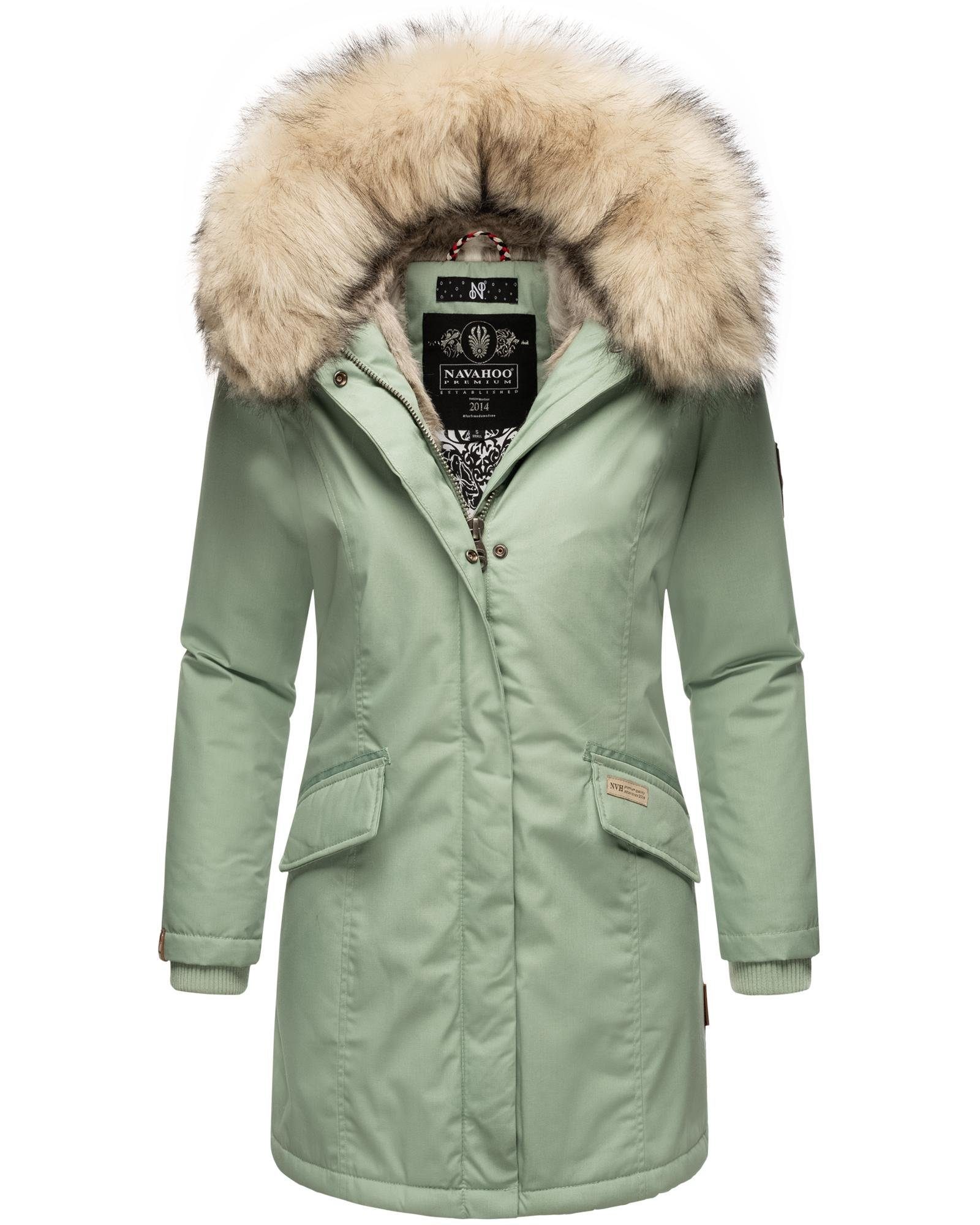 Navahoo Wintermantel Cristal stylischer Damen Winterparka mit Kunstfell-Kapuze