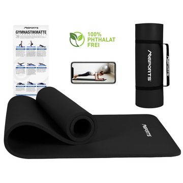 MSports® Gymnastikmatte Yogamatte rutschfest inkl. Tragegurt + Poster + Workout App