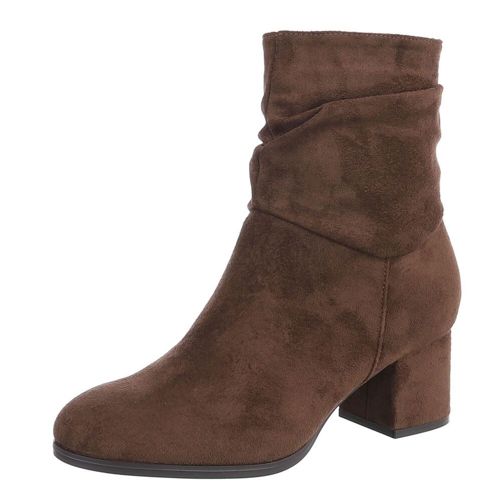 Ital-Design Damen Stiefelette mit Blockabsatz und Raffoptik Stiefelette (92732005) Blockabsatz Stiefeletten in Braun