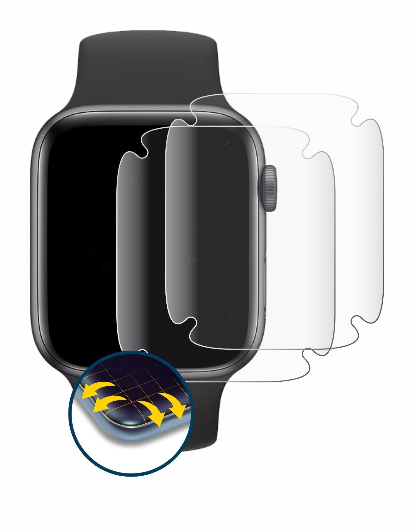BROTECT Displayschutzfolie Fullscreen Schutzfolie für Apple Watch SE (40 mm), 2 Stück, Displayschutz Folie Fullcover Klar Transparent