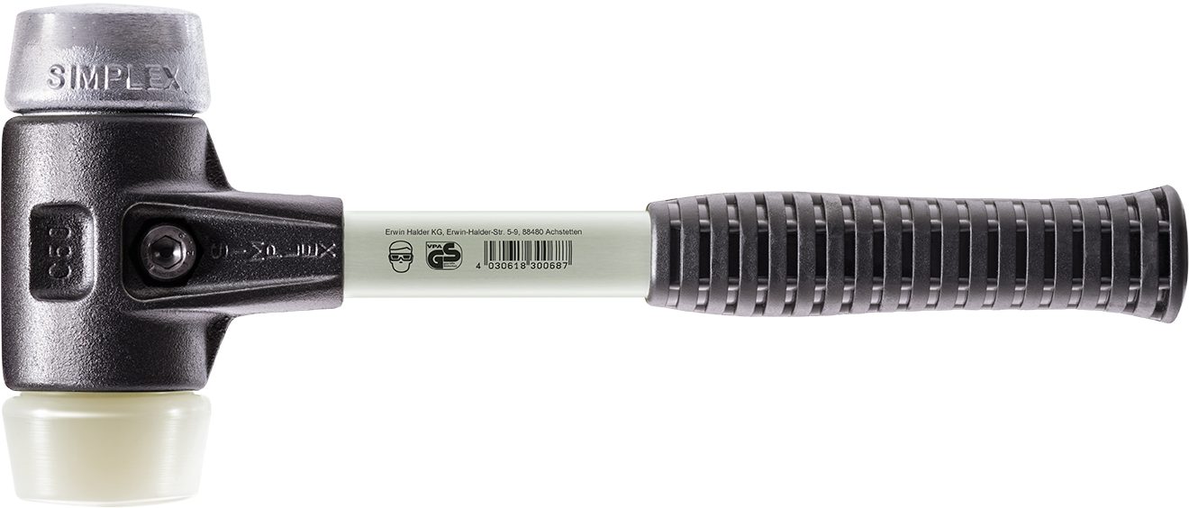 Halder KG Hammer SIMPLEX-Schonhämmer, mit verstärktem Stahlgussgehäuse und Fiberglasstiel Ø=50 mm 3789.050