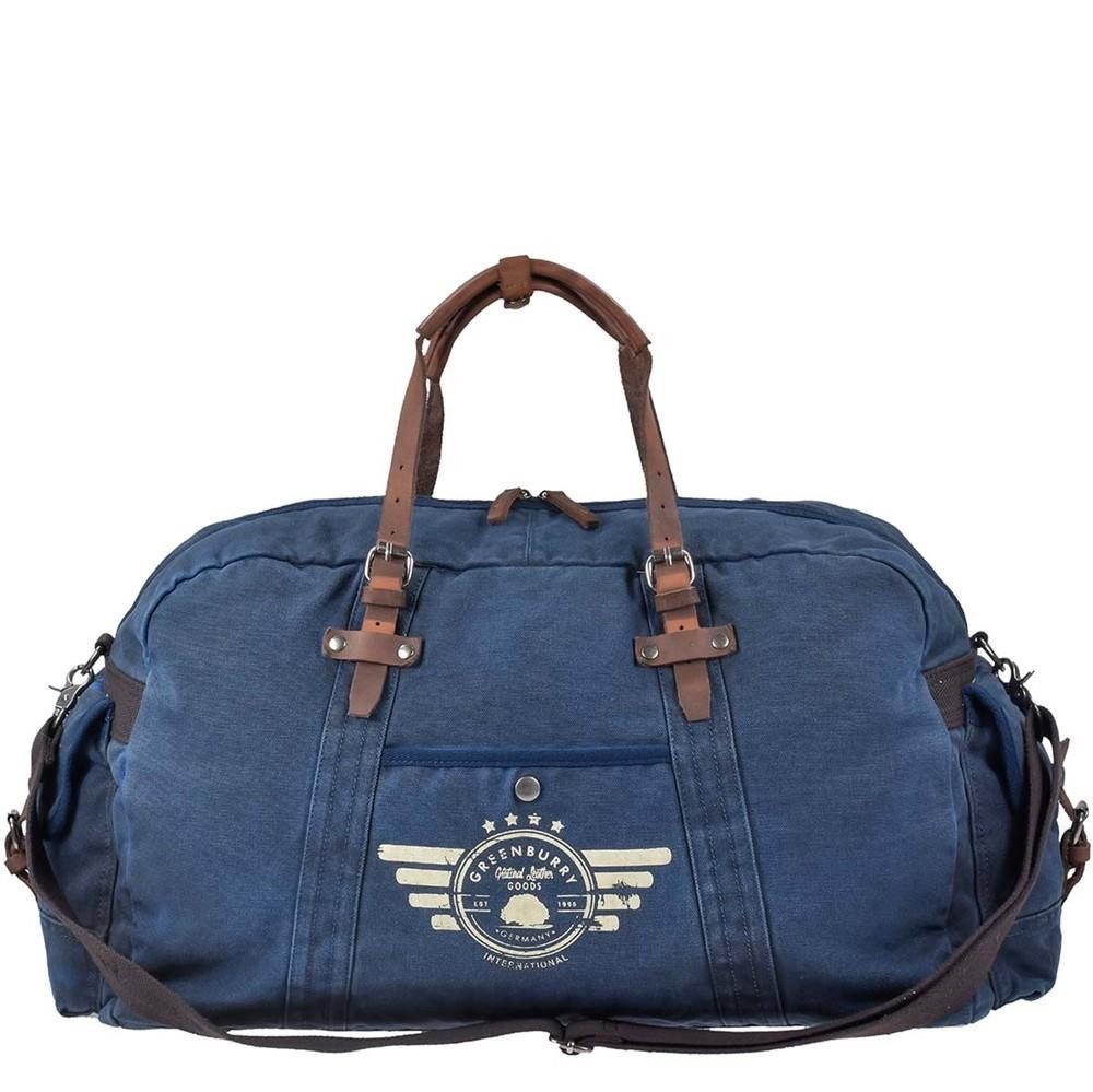 Greenburry Reisetasche Aviator Blue Edition, used Look Canvas mit Lederbesatz, Sporttasche 65cm, Weekender