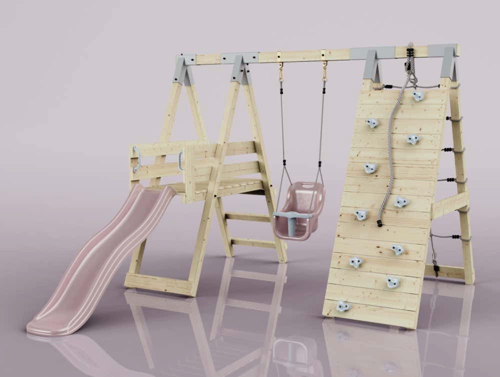 OutdoorToys Klettergerüst Hummel, aus Holz mit Schaukel, Rutsche, Kletterwand