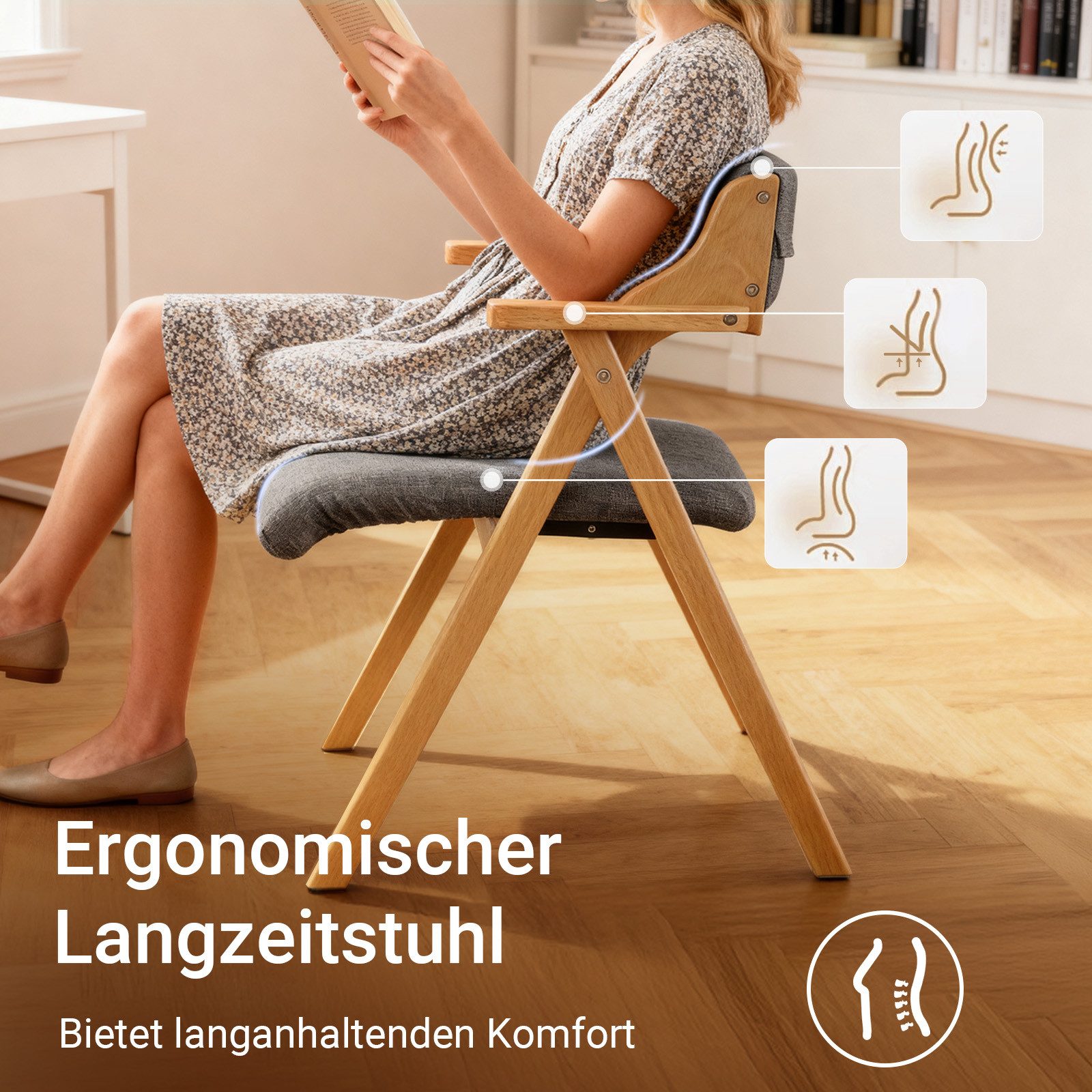 SoBuy Klappstuhl FST98, Holzstuhl Küchenstuhl Esszimmerstuhl klappbar, 4-Fuß-Stühle (1 St), Polsterstuhl mit Rücken- & Armlehne, Bürostuhl, Ergonomisches Design – Bild 3 von 5