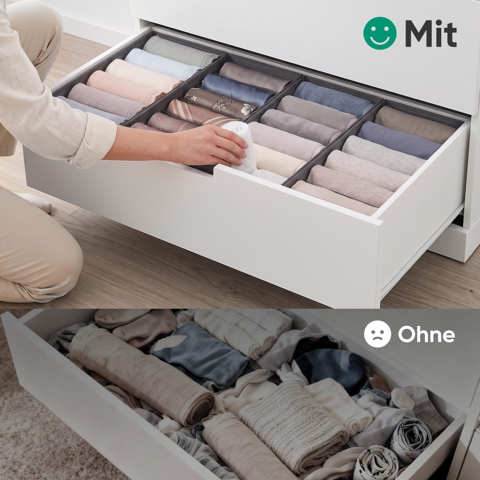 Sekey Aufbewahrungsbox Schubladen Organizer aus Vliesstoff – faltbare Aufbewahrungsboxen, 4er-Set, 17,5×35×11 cm für NORDLI Kommode, mit Längsfächern – Bild 4 von 5