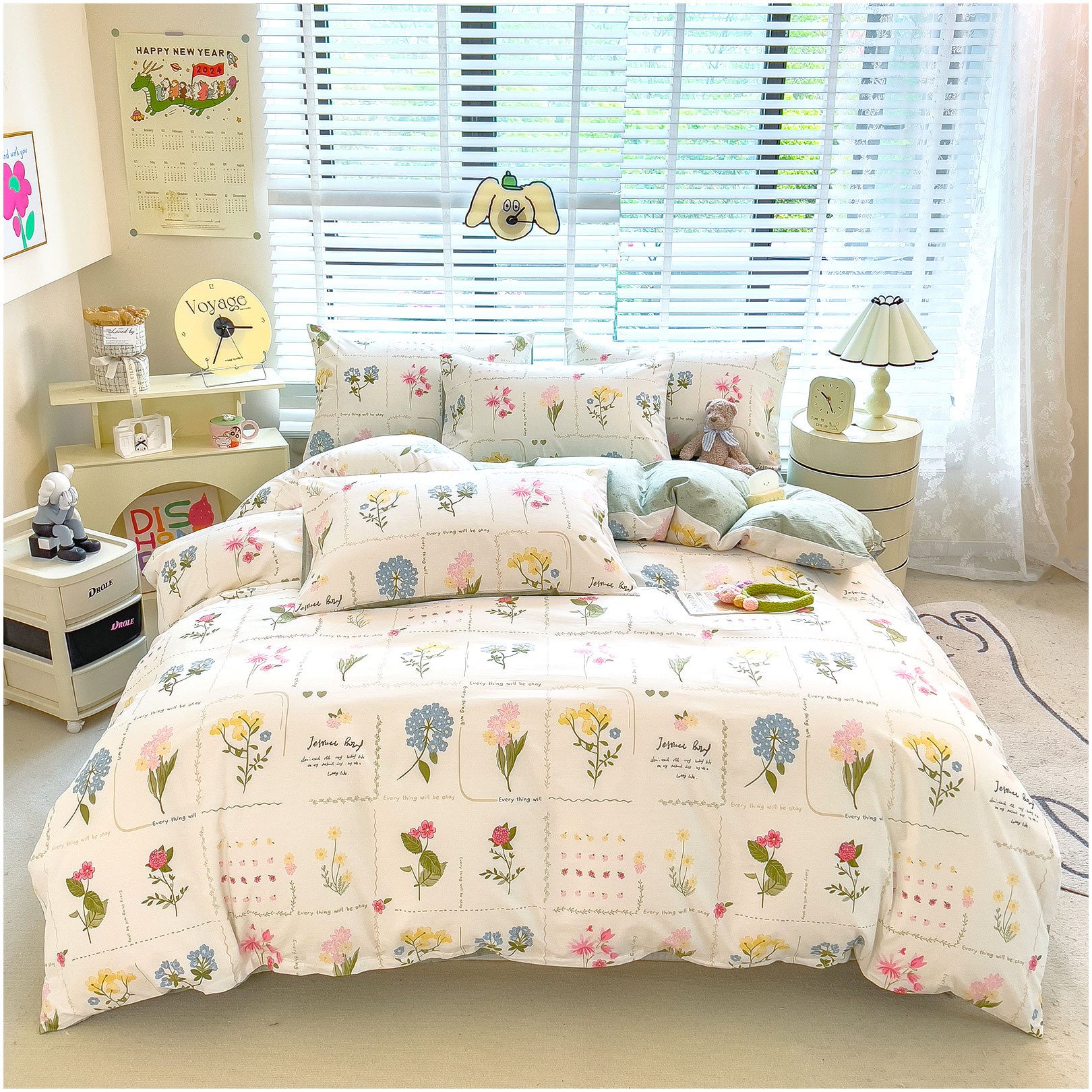 KEAYOO Bettwäsche Grün Blumen Bettwäsche, 2 teilig, Weiß Grün Blumenmuster günstig online kaufen