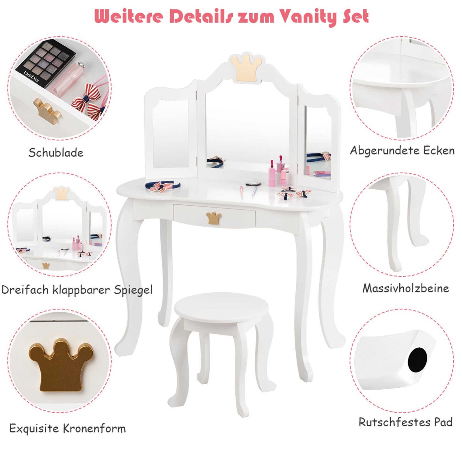 COSTWAY Schminktisch Kinderschminktisch mit Hocker günstig online kaufen