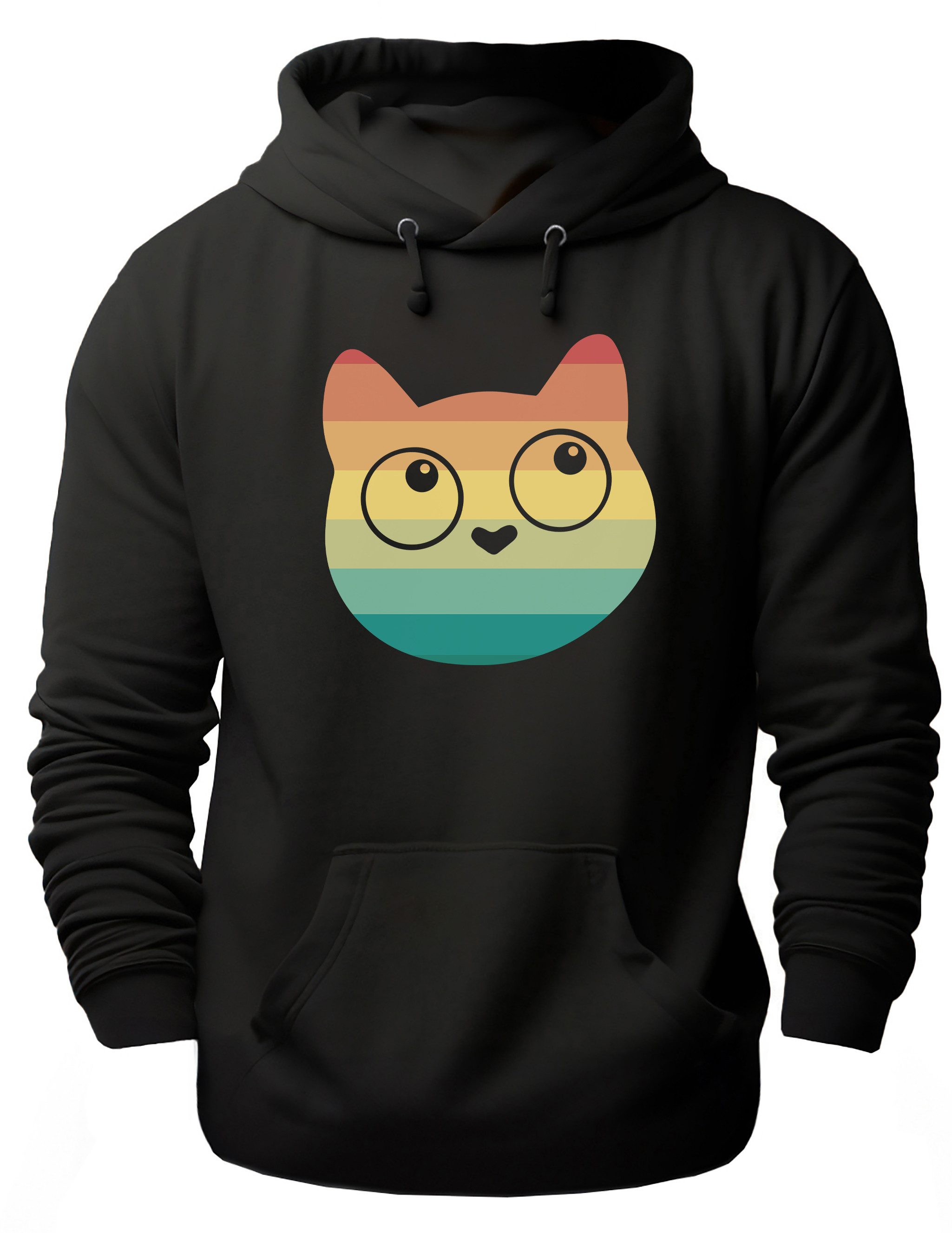 MyDesign24 Hoodie Katzen Kapuzen Pulli - Cartoon Katzengesicht Herren und Damen Kapuzensweater i128