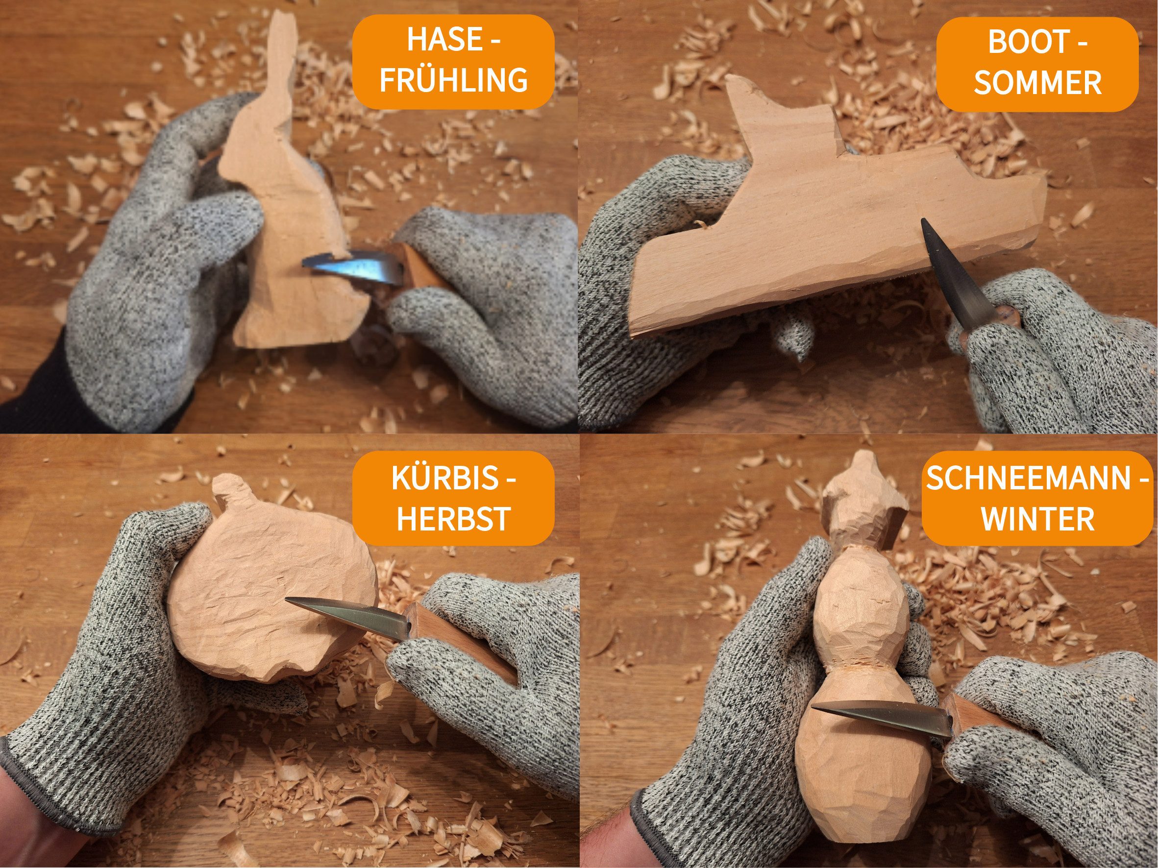 Eli Taschenmesser Schnitzmesser Kinder - Kindermesser - Schnitzset - Kindertaschenmesser, (Schnitzwerkzeug - Outdoor Messer, 15 St., Kinderschnitzmesser - Griffe aus Buchenholz), inkl. schnittfeste Handschuhe - Beidhändig - rostfreier Stahl