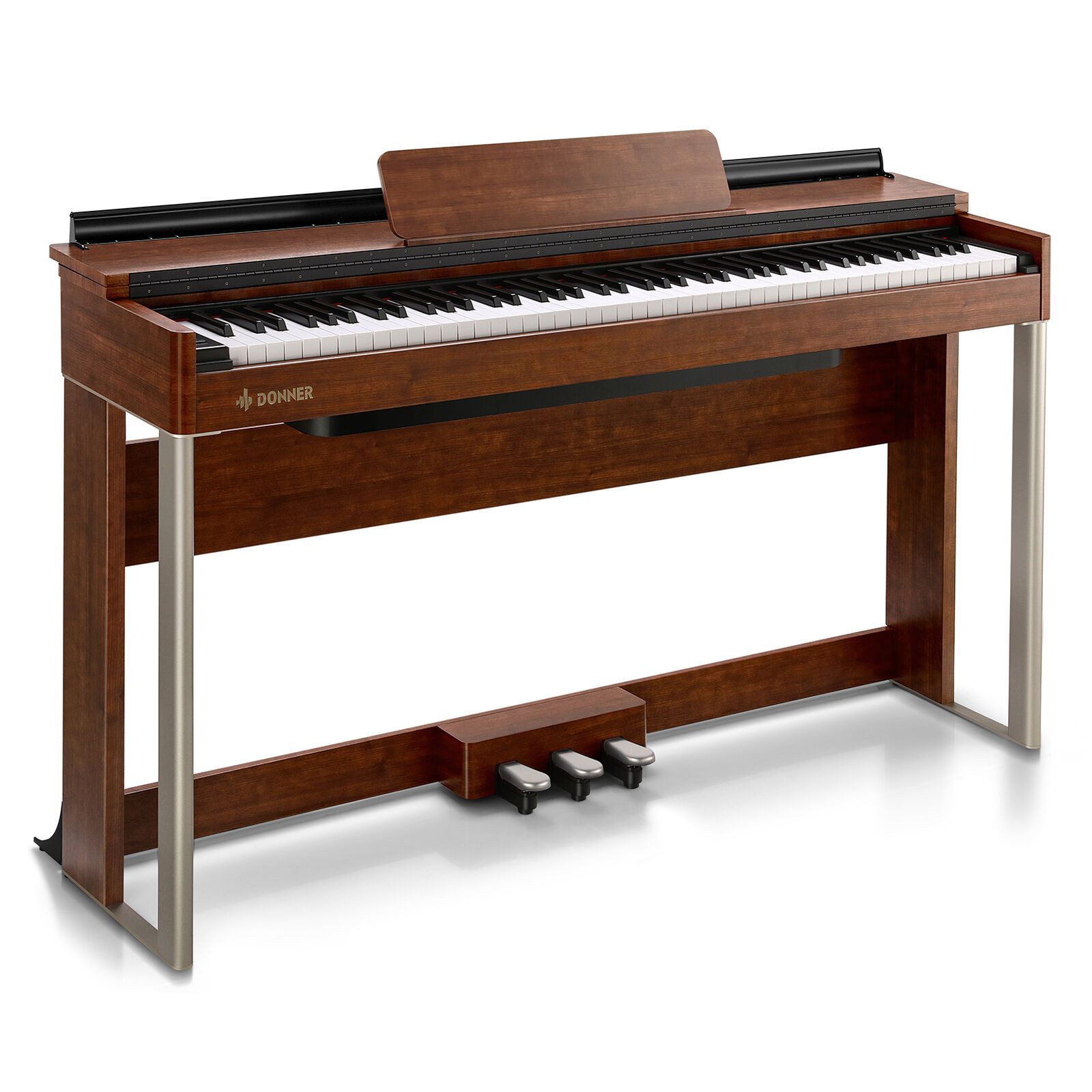 Donner Digitalpiano E-Piano 88 Tasten gewichtetes Hammermechanik Klavier DDP-200 (SET), Holzgehäuse, LCD-Display, 5 Reverb-Effekte, Bluetooth-MIDI, 3 Pedale