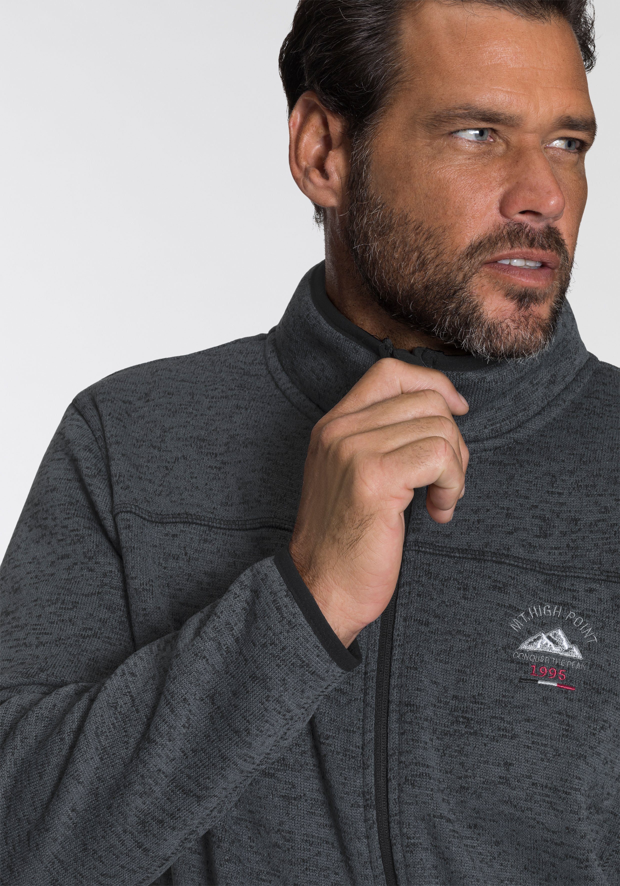 Man's World Strickfleecejacke für die Übergangszeit, mit Reißverschlusstaschen, mit Stehkragen