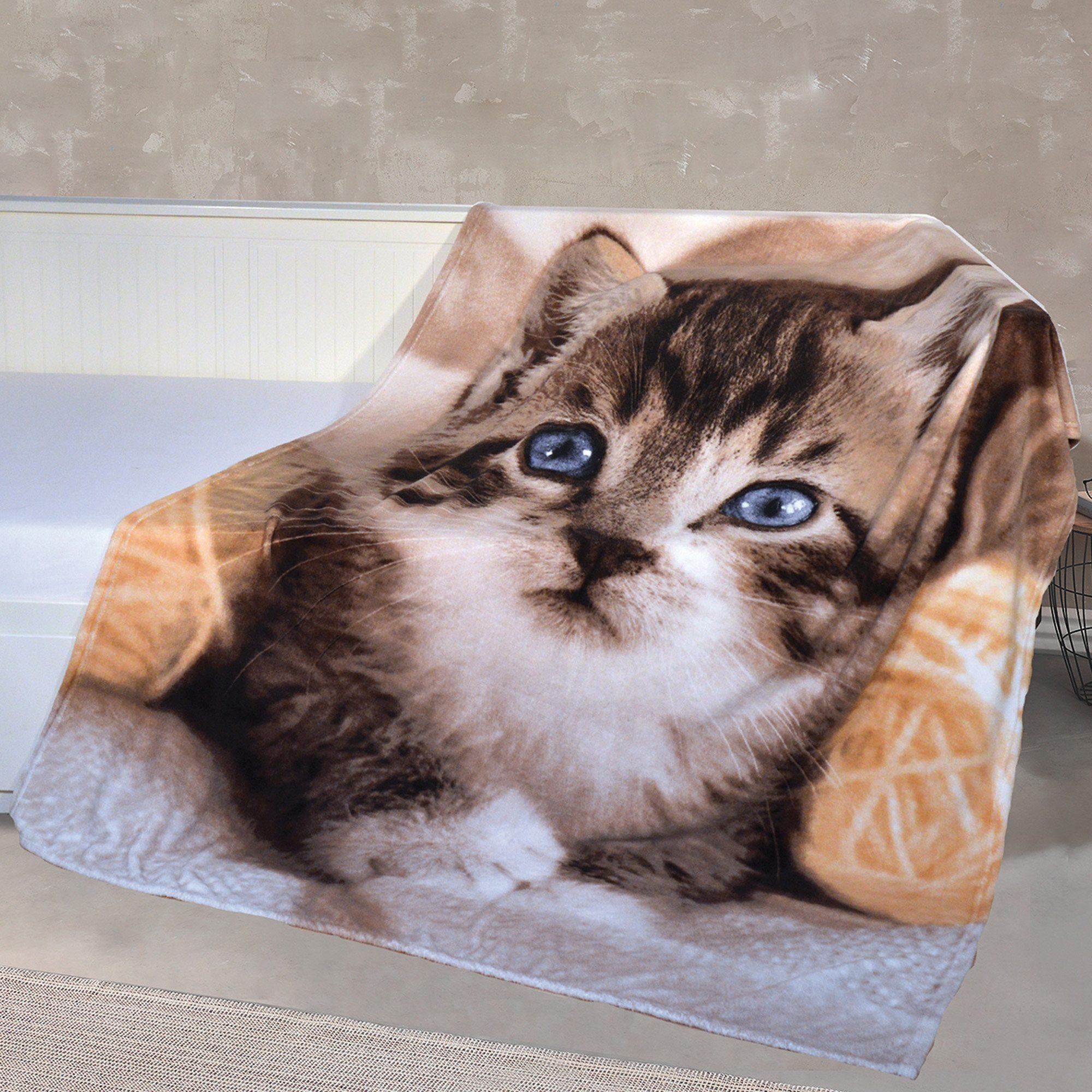 Wohndecke Wohndecke, Coral-Fleece Tiermotive: Katze günstig online kaufen