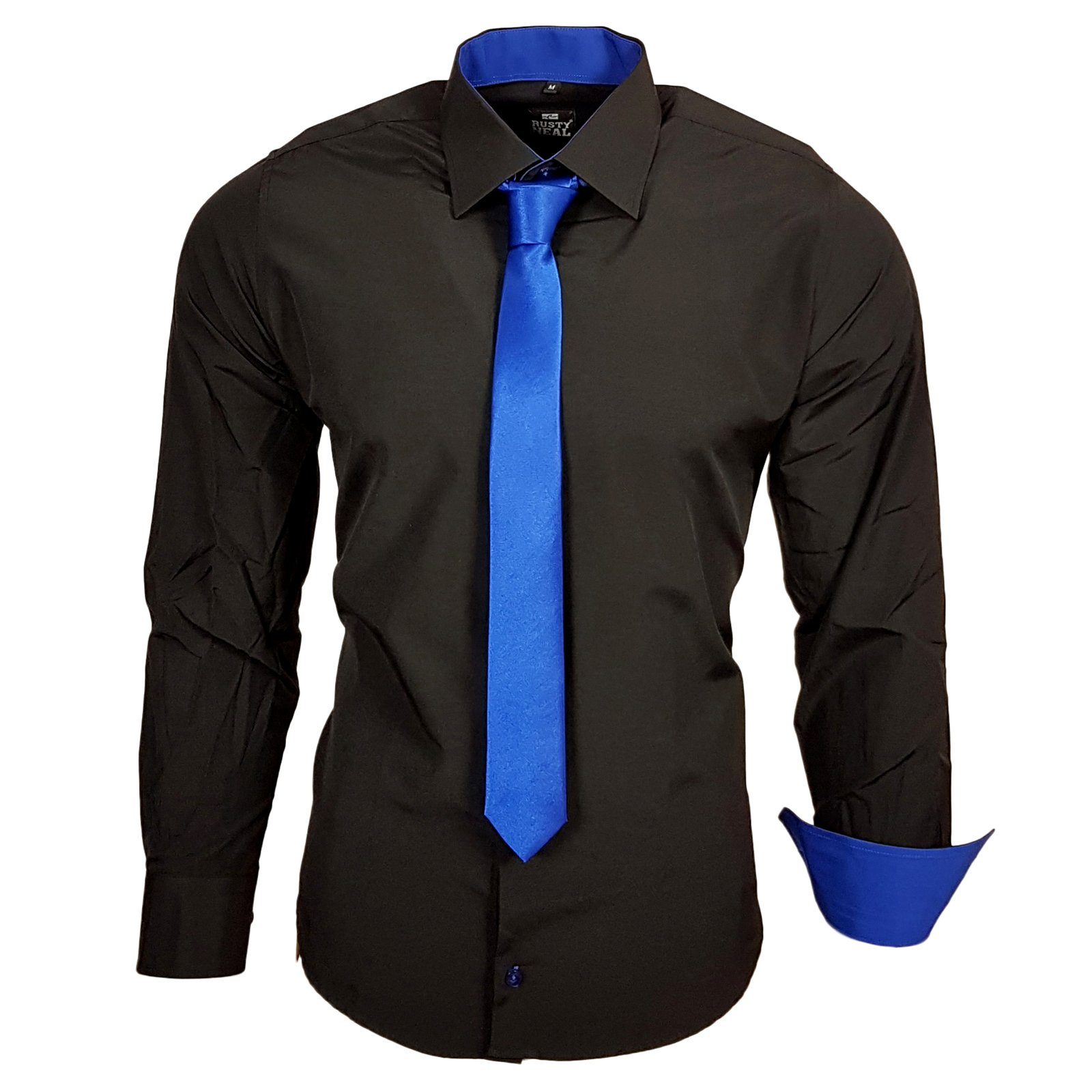Rusty Neal Langarmhemd im körpernahen Schnitt schwarz, blau