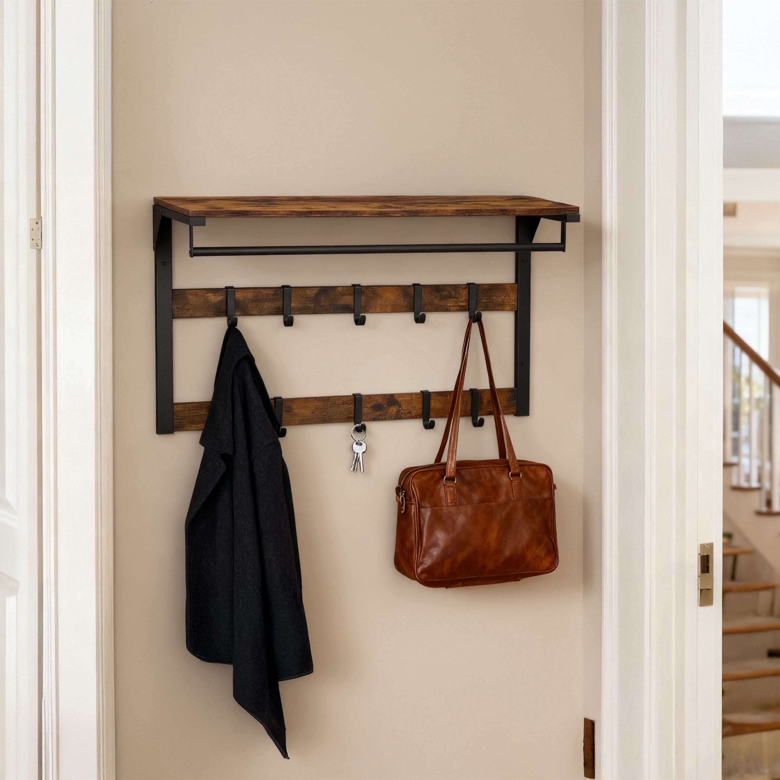 relaxdays Wandgarderobe mit 10 Haken & Ablage (10 St) – Bild 2 von 5