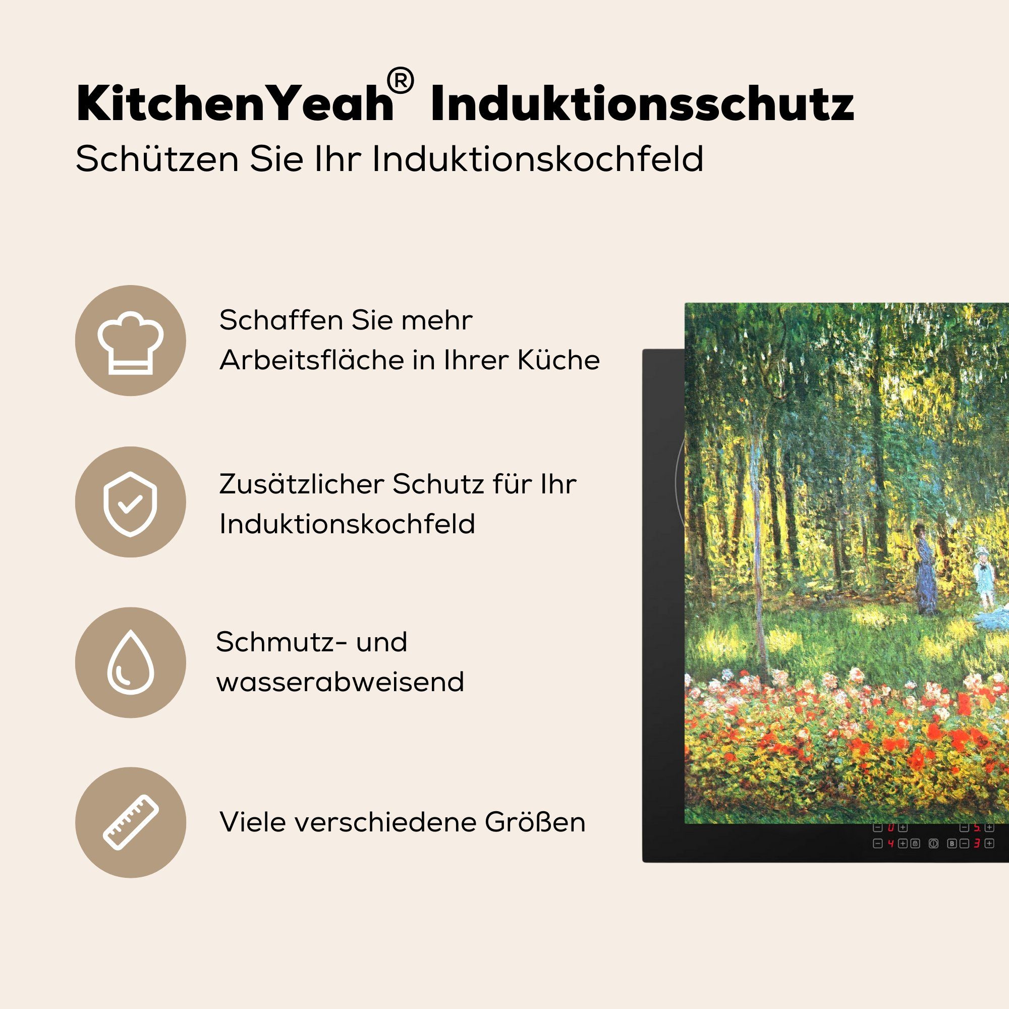 MuchoWow Herdblende-/Abdeckplatte Die Garten cm, Arbeitsplatte Vinyl, (1 78x78 Claude für - tlg), Monet, im Ceranfeldabdeckung, küche des Künstlers Familie