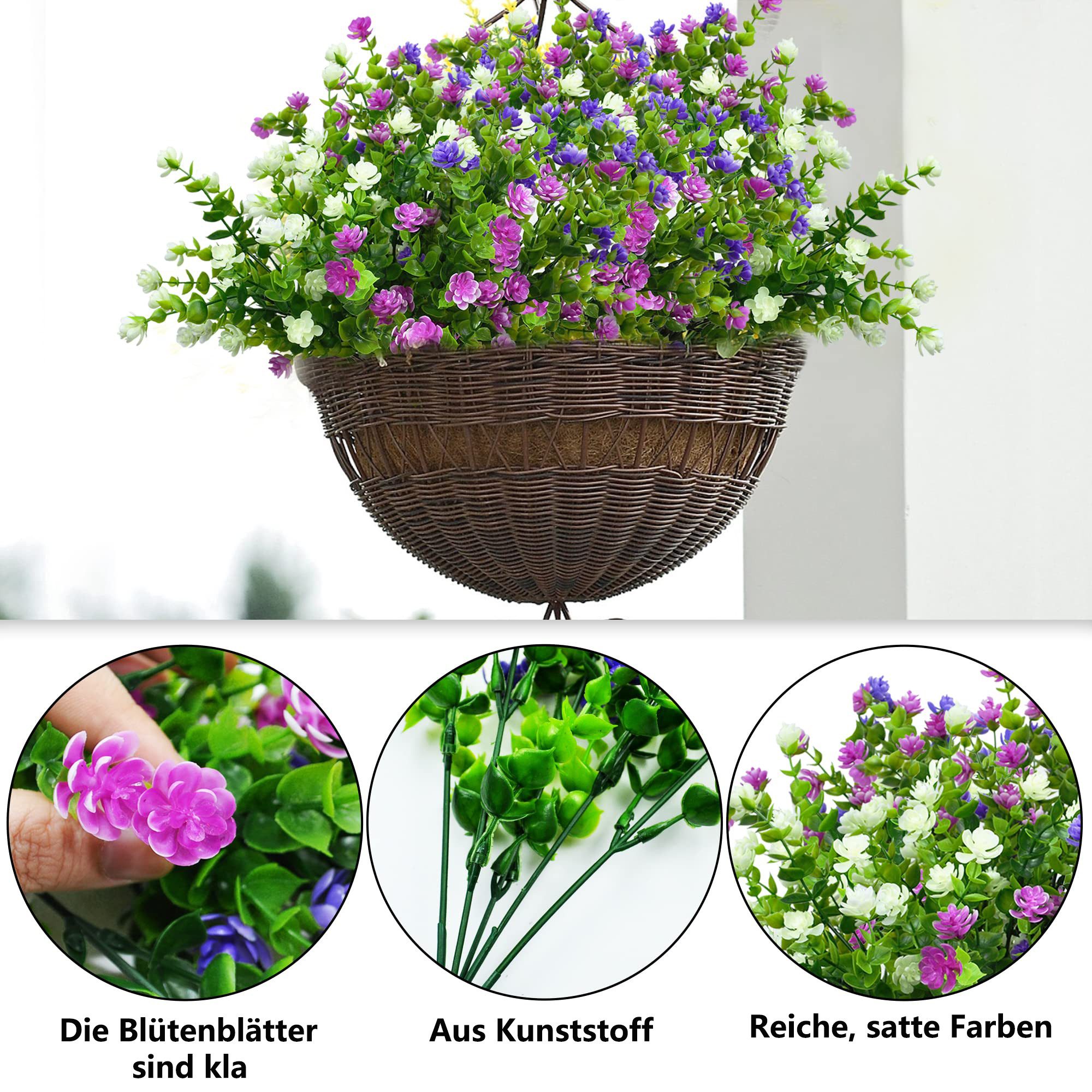 Kunstblume 6 Bündel Künstliche Blumen Balkon Wetterfest Kunstblumen, FOUORTUNATE-BEE, für Balkonkasten Innen Außenbereich Outdoor