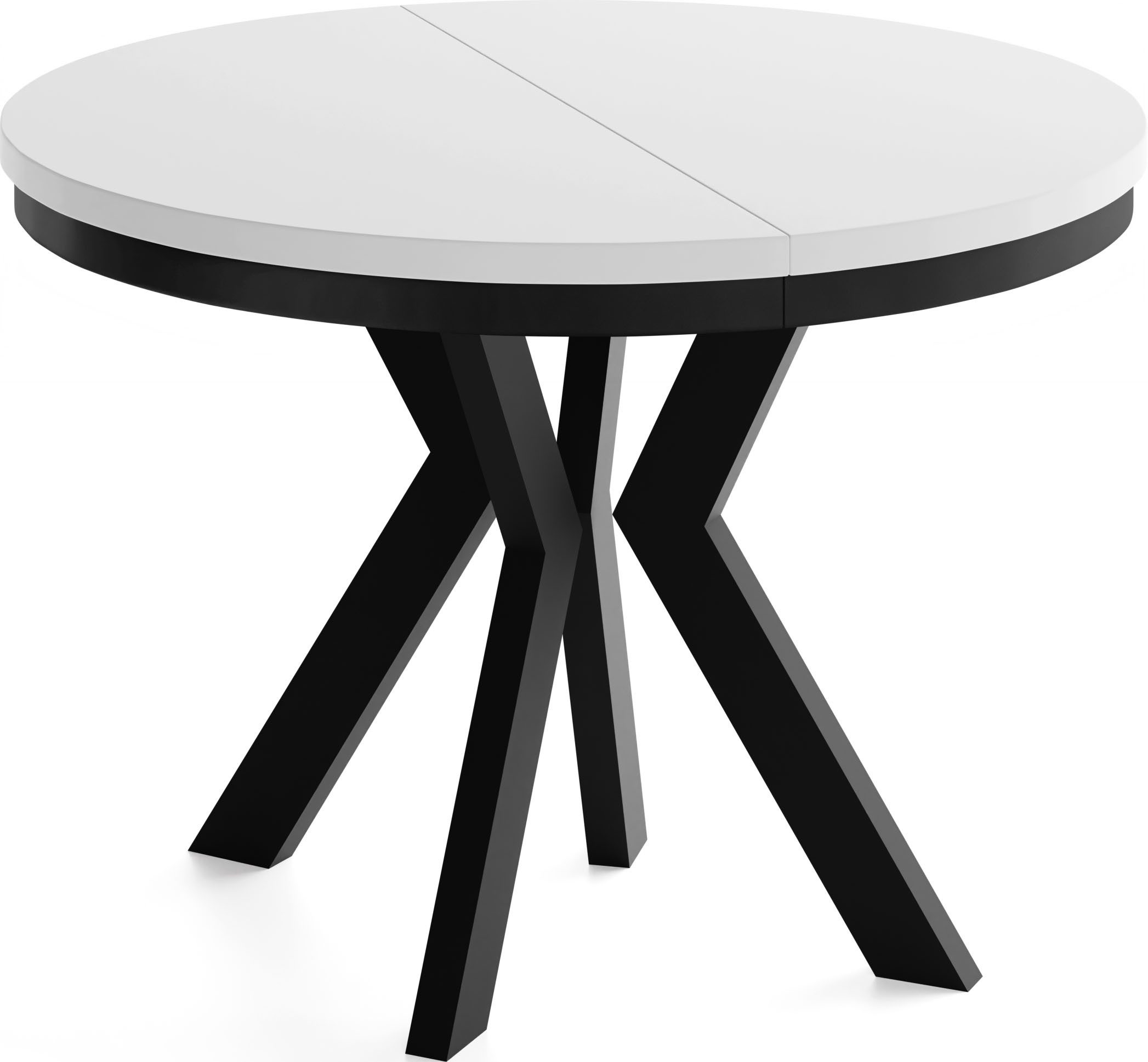 WFL GROUP Esstisch Savio Neo ausziehbar verlängerbar rund modern mit Schwarzen Holzbeinen (MADE IN EU, XXL Groß – 80/90/100 cm ausziehbar auf 130/190/200/300 cm), platzsparender Tisch für kleine Küche, Esszimmer oder Wohnzimmer
