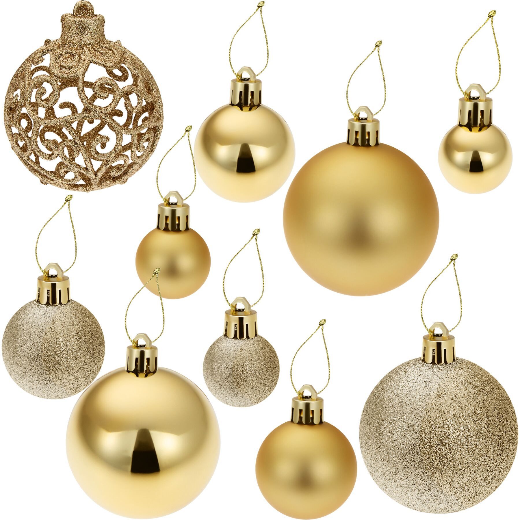 tectake Weihnachtsbaumkugel Weihnachtsdeko 100er-Set, Durchmesser 3, 4 und 6 cm (1 St), aus bruchsicherem Kunststoff, Schnüre zum Aufhängen